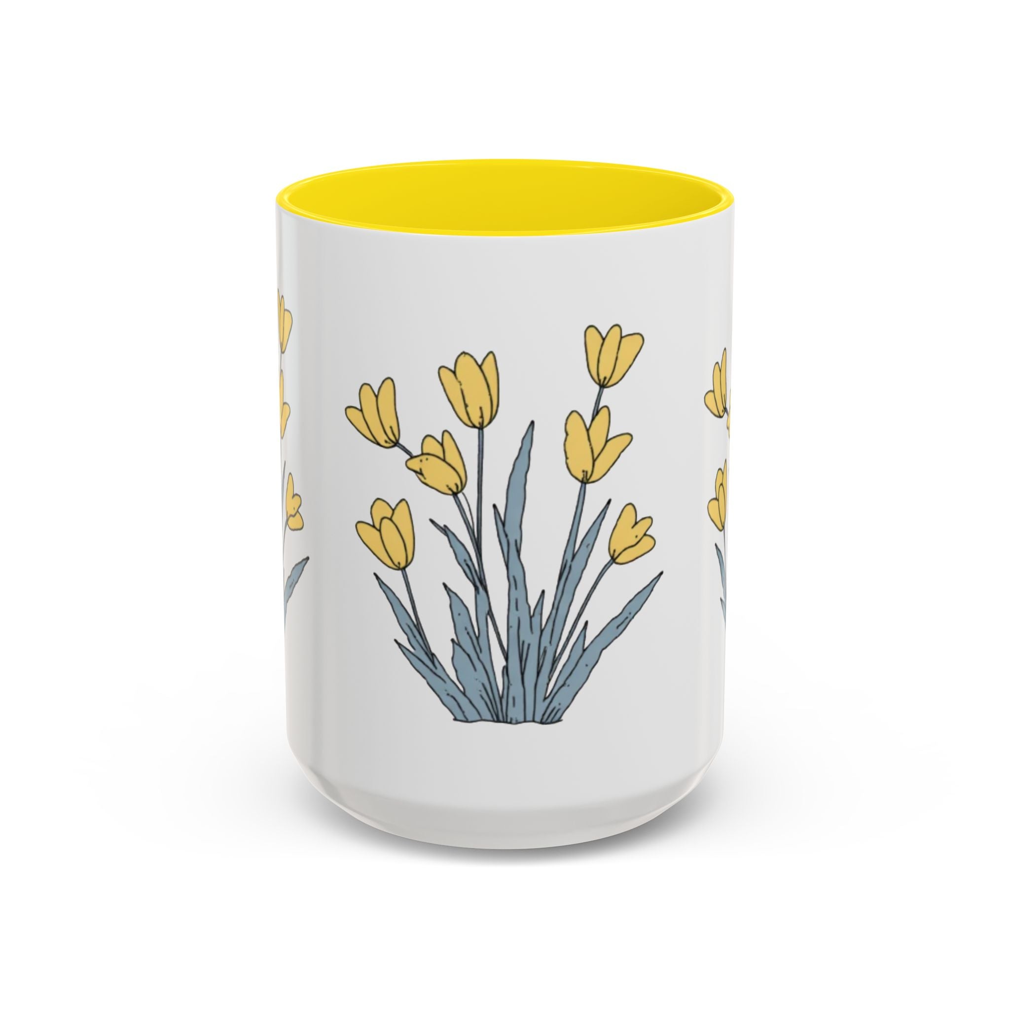 Yellow Tulip Floral Coffee Mug — Spring Accent Ceramic Mug (11/15oz)