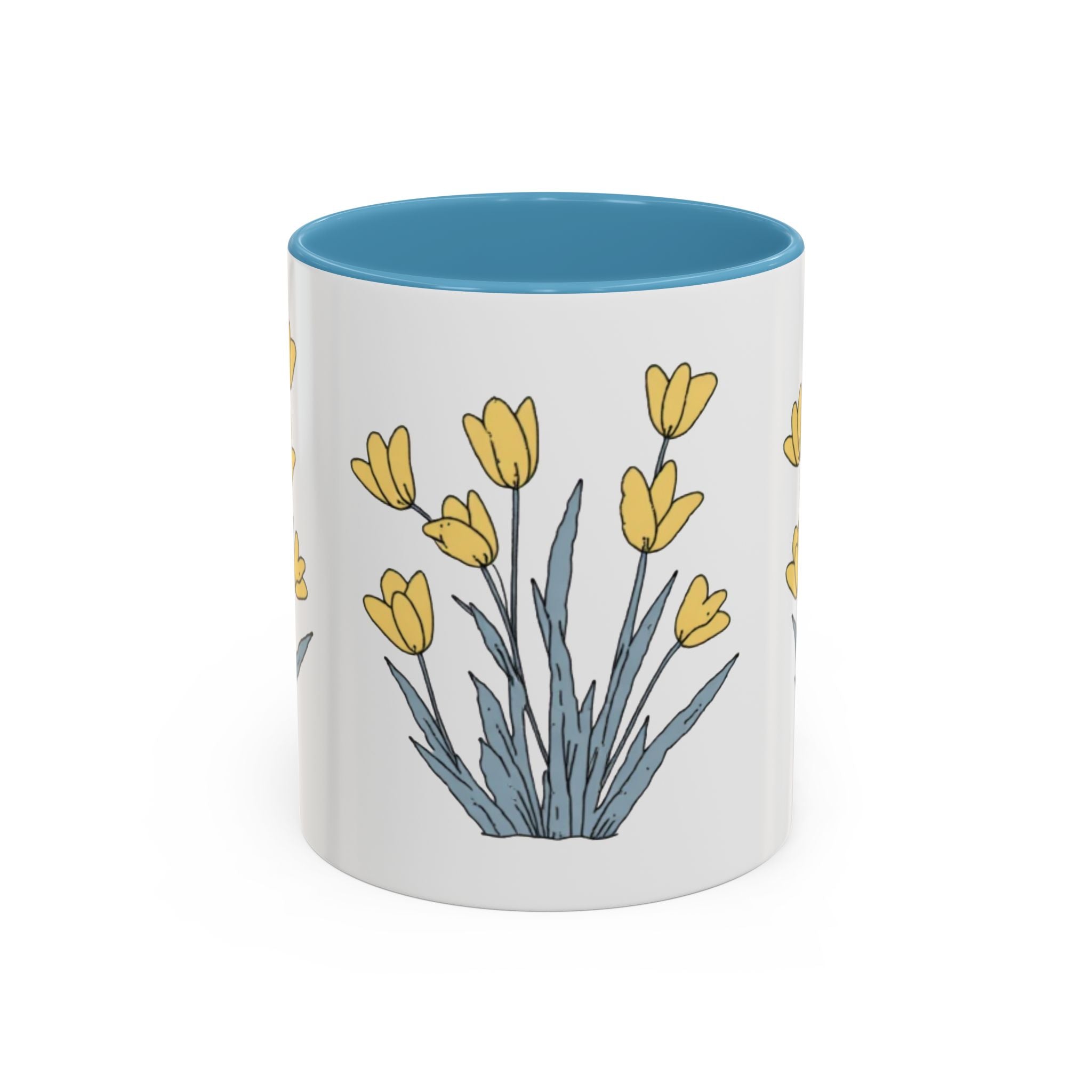 Yellow Tulip Floral Coffee Mug — Spring Accent Ceramic Mug (11/15oz)