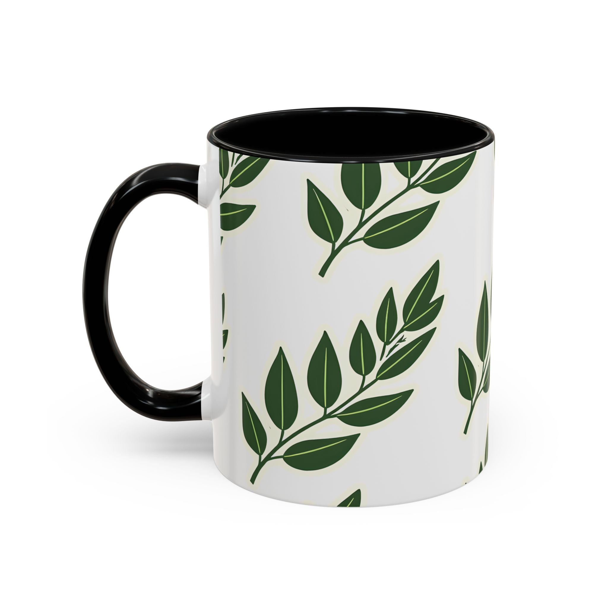 Botanical Leaf Accent Coffee Mug — Green Foliage Ceramic Cup (11/15oz)