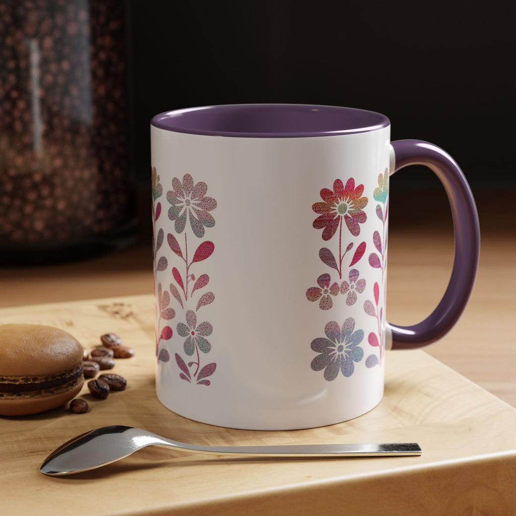 Floral Watercolor Accent Coffee Mug — Pastel Flower Pattern (11/15oz)