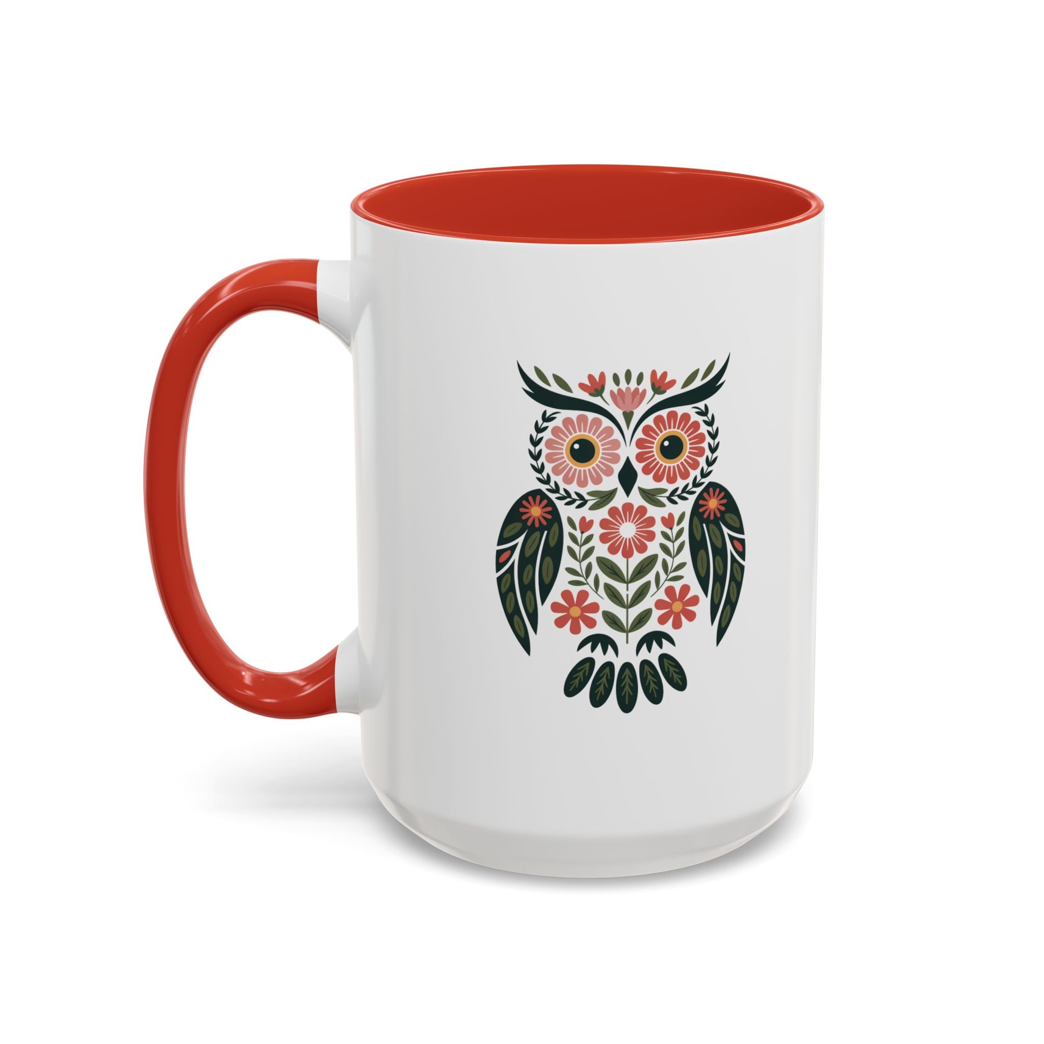 Floral Folk Owl Accent Coffee Mug — 11/15oz
