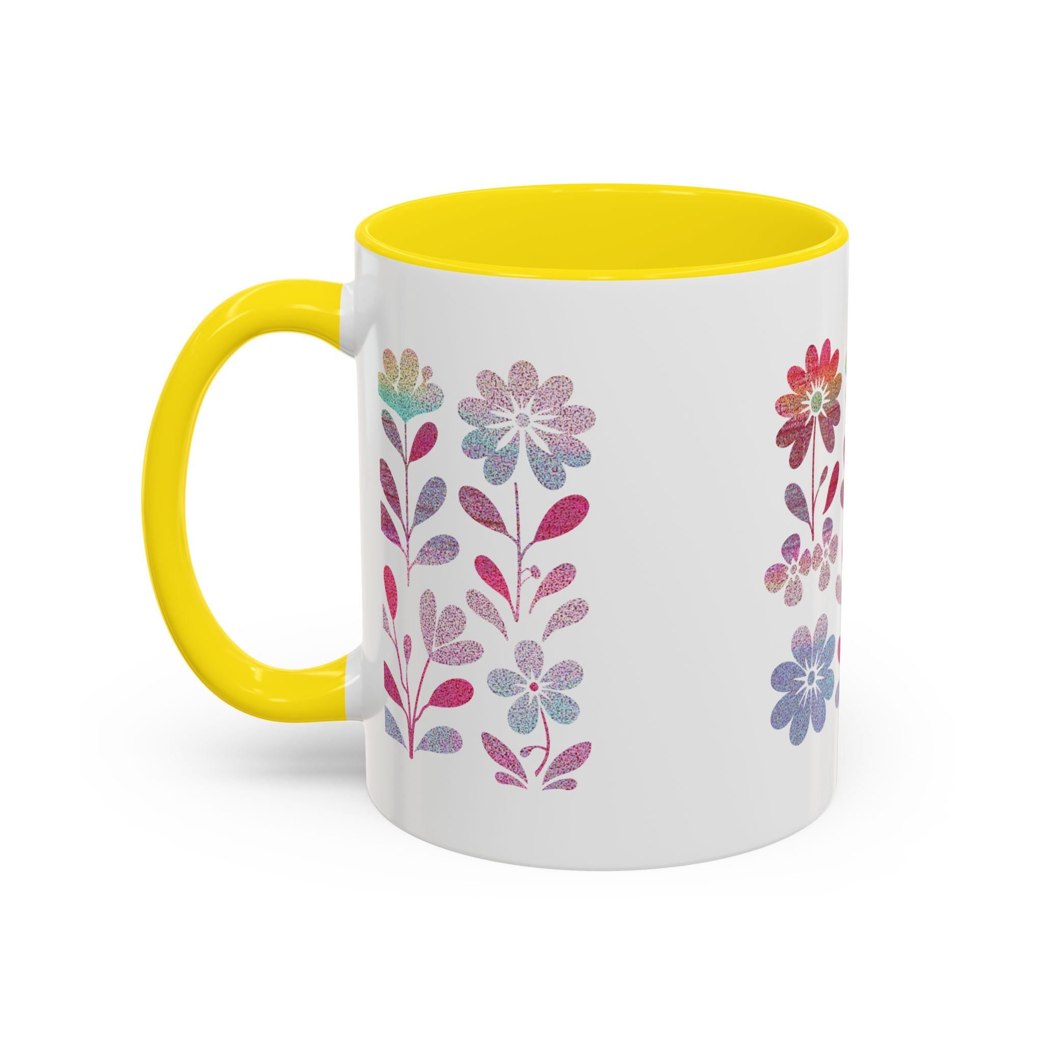Floral Watercolor Accent Coffee Mug — Pastel Flower Pattern (11/15oz)