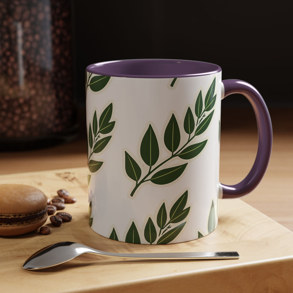 Botanical Leaf Accent Coffee Mug — Green Foliage Ceramic Cup (11/15oz)