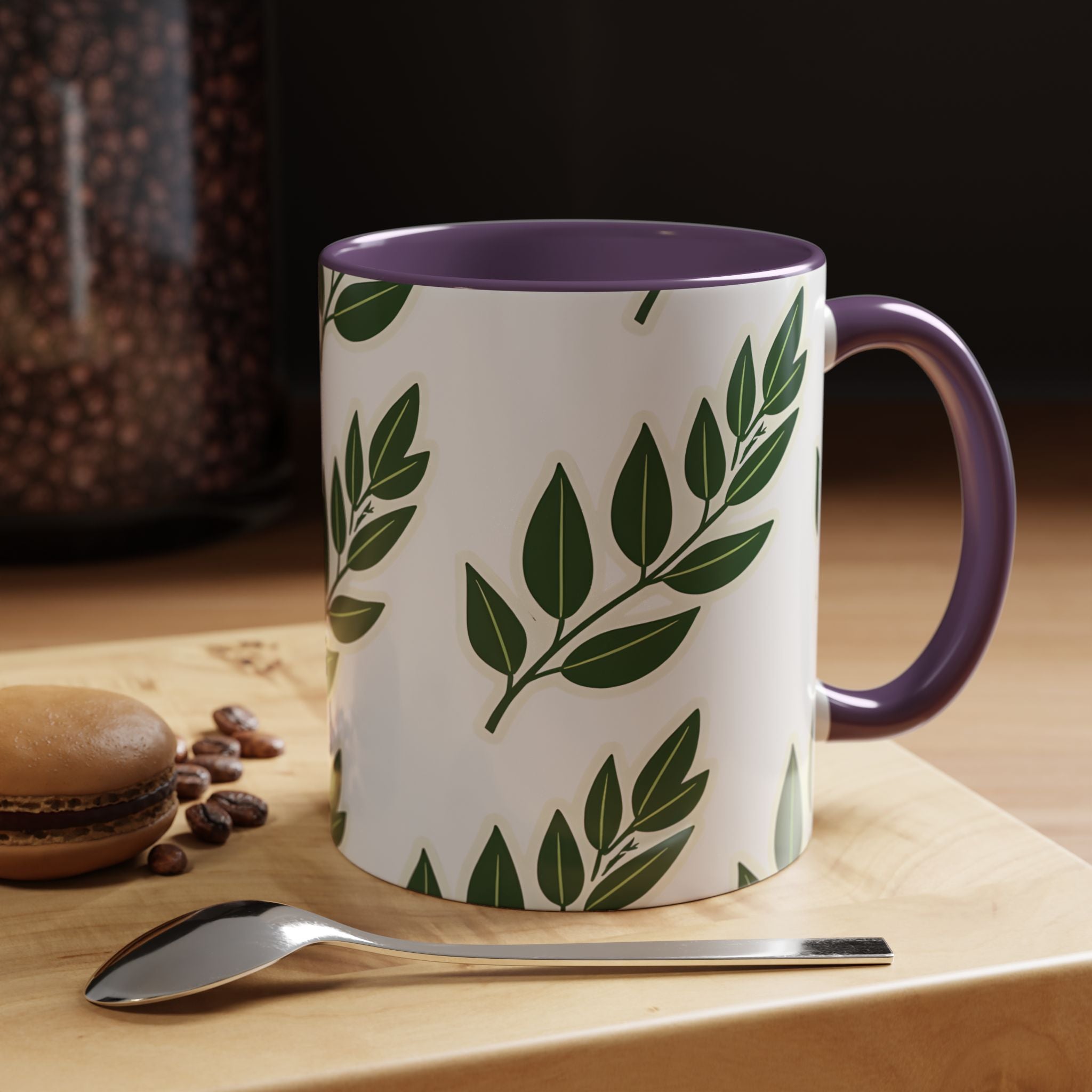 Botanical Leaf Accent Coffee Mug — Green Foliage Ceramic Cup (11/15oz)