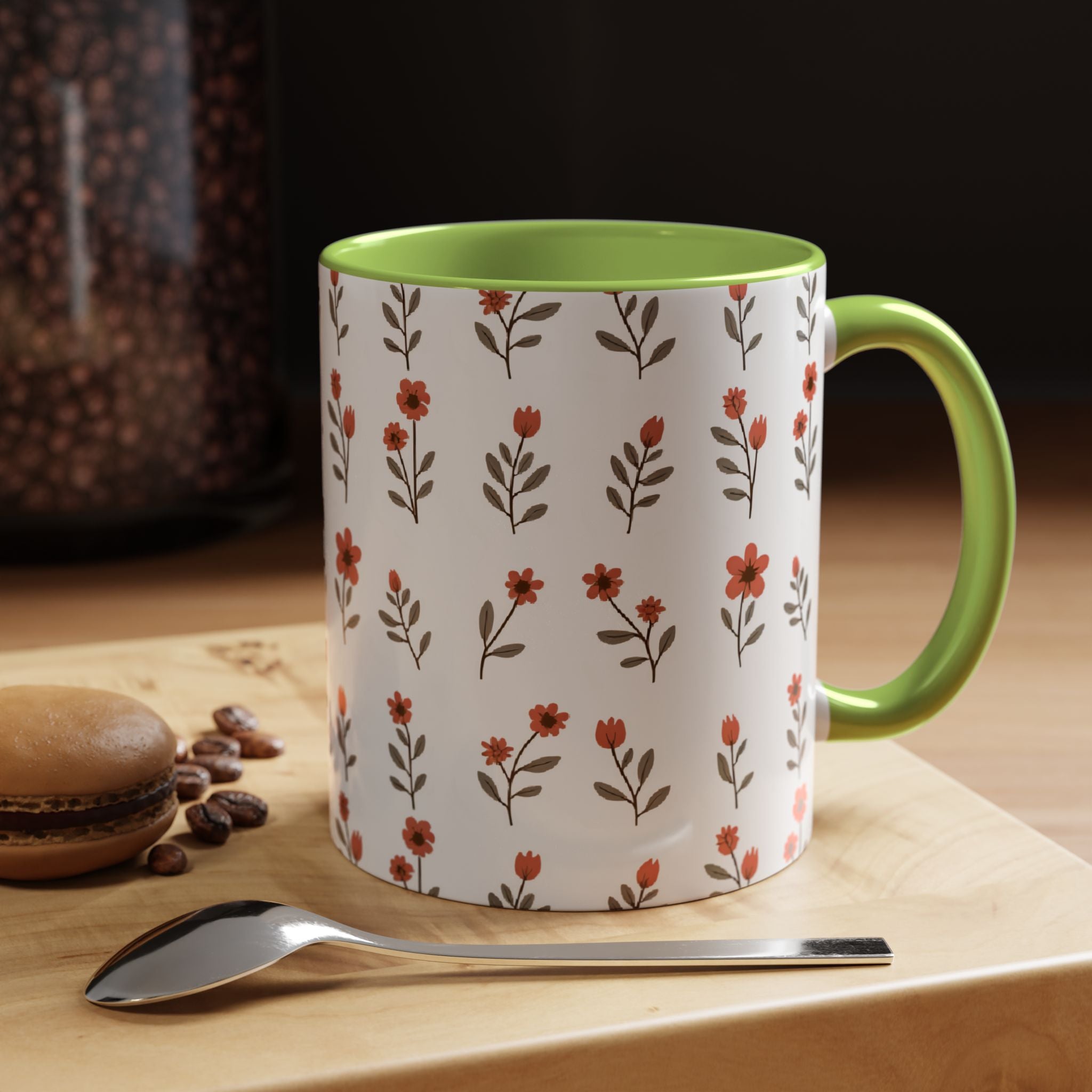 Ceramic printed coffee mug Floral Accent Coffee Mug — Cute Red Wildflower Pattern (11/15oz)