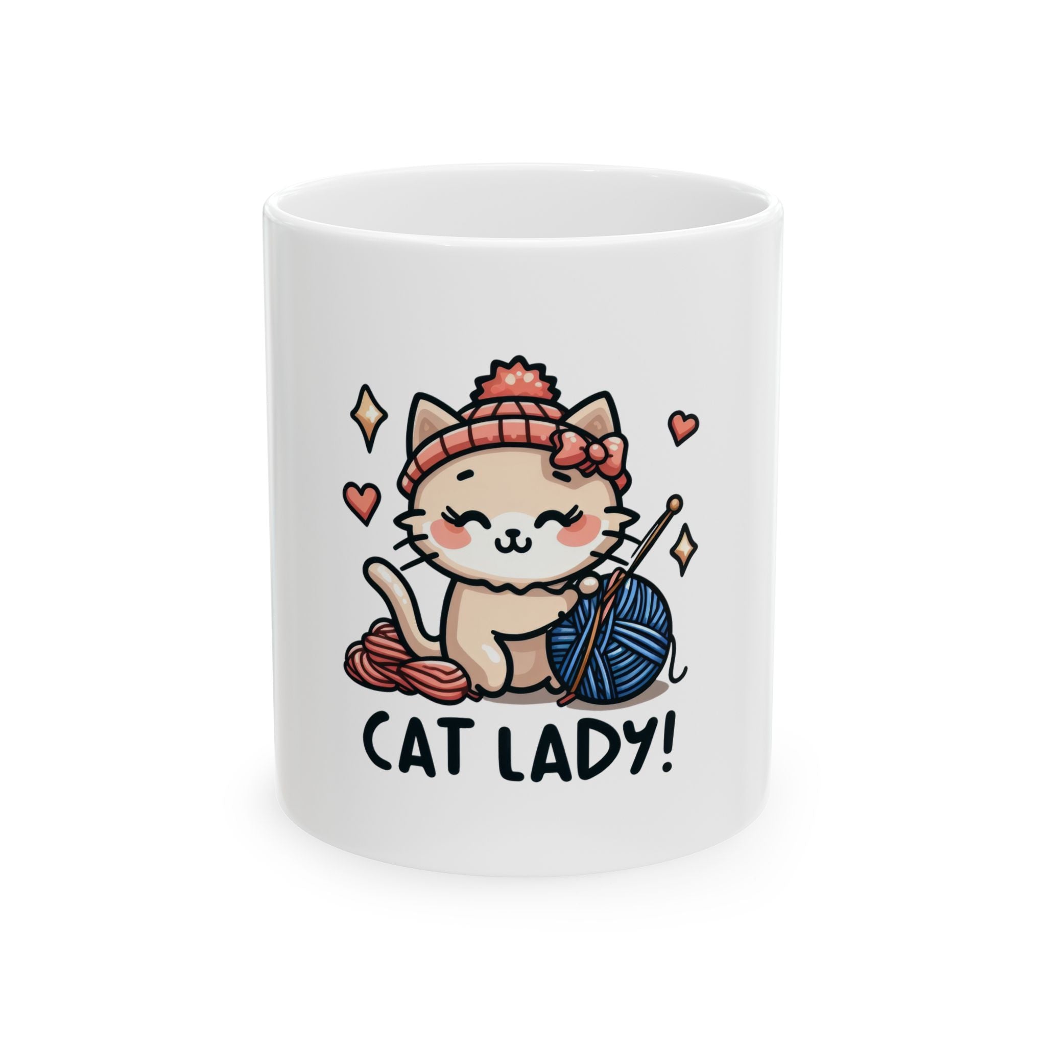 Cat Lady Mug — Cute Knitting Cat Ceramic Coffee Cup (11oz & 15oz)