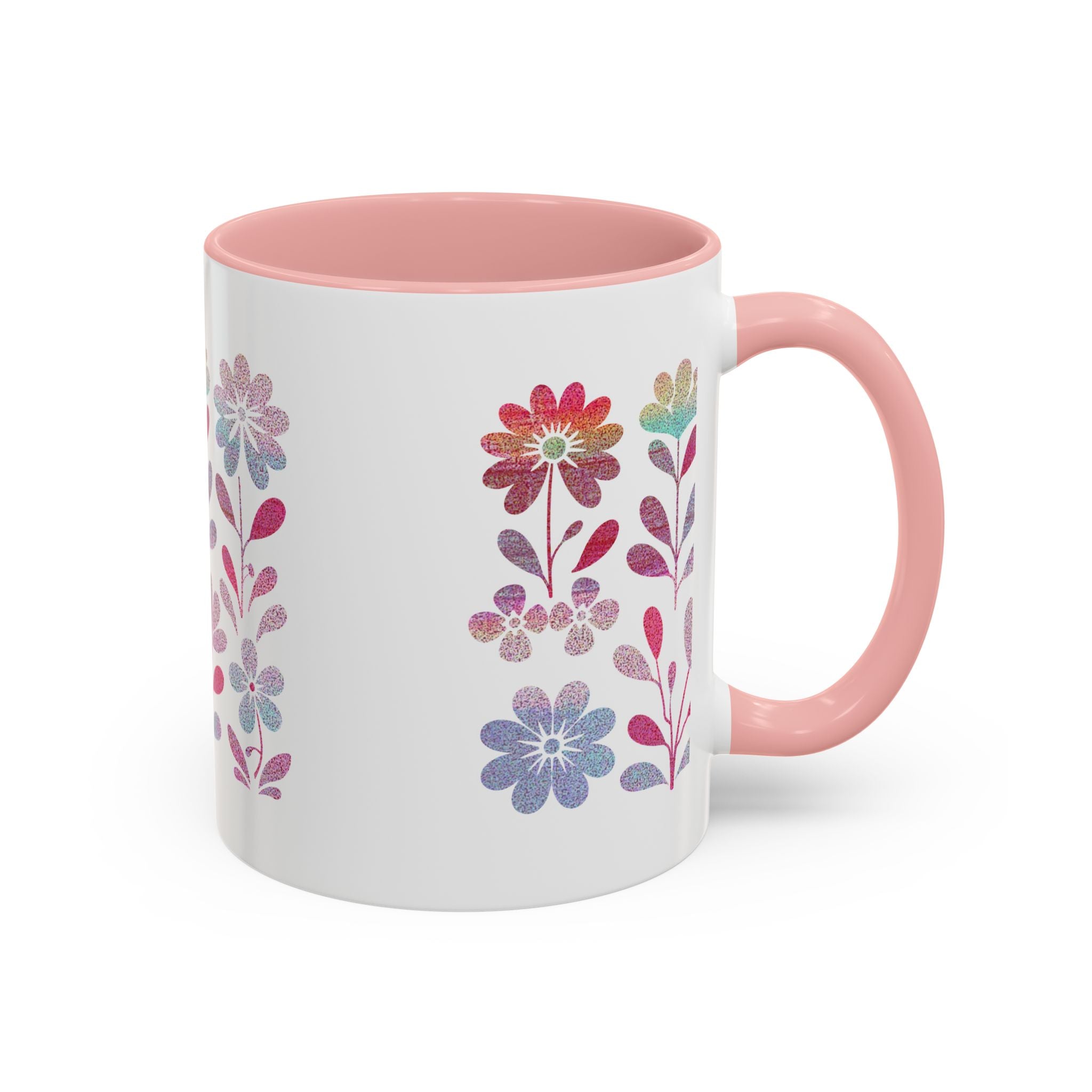 Floral Watercolor Accent Coffee Mug — Pastel Flower Pattern (11/15oz)
