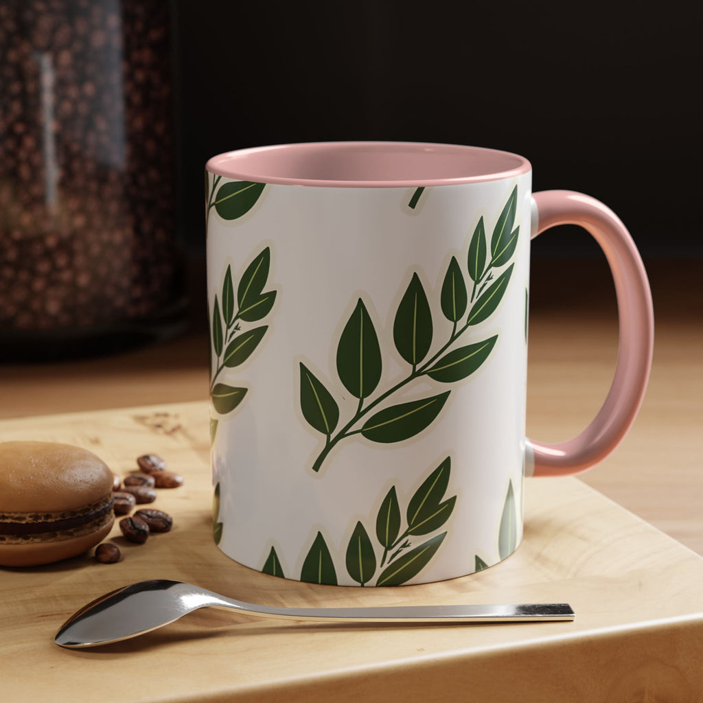 Botanical Leaf Accent Coffee Mug — Green Foliage Ceramic Cup (11/15oz)