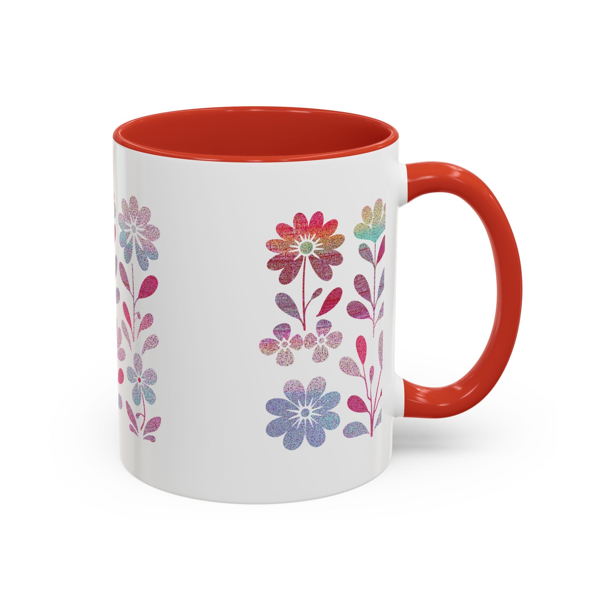 Floral Watercolor Accent Coffee Mug — Pastel Flower Pattern (11/15oz)