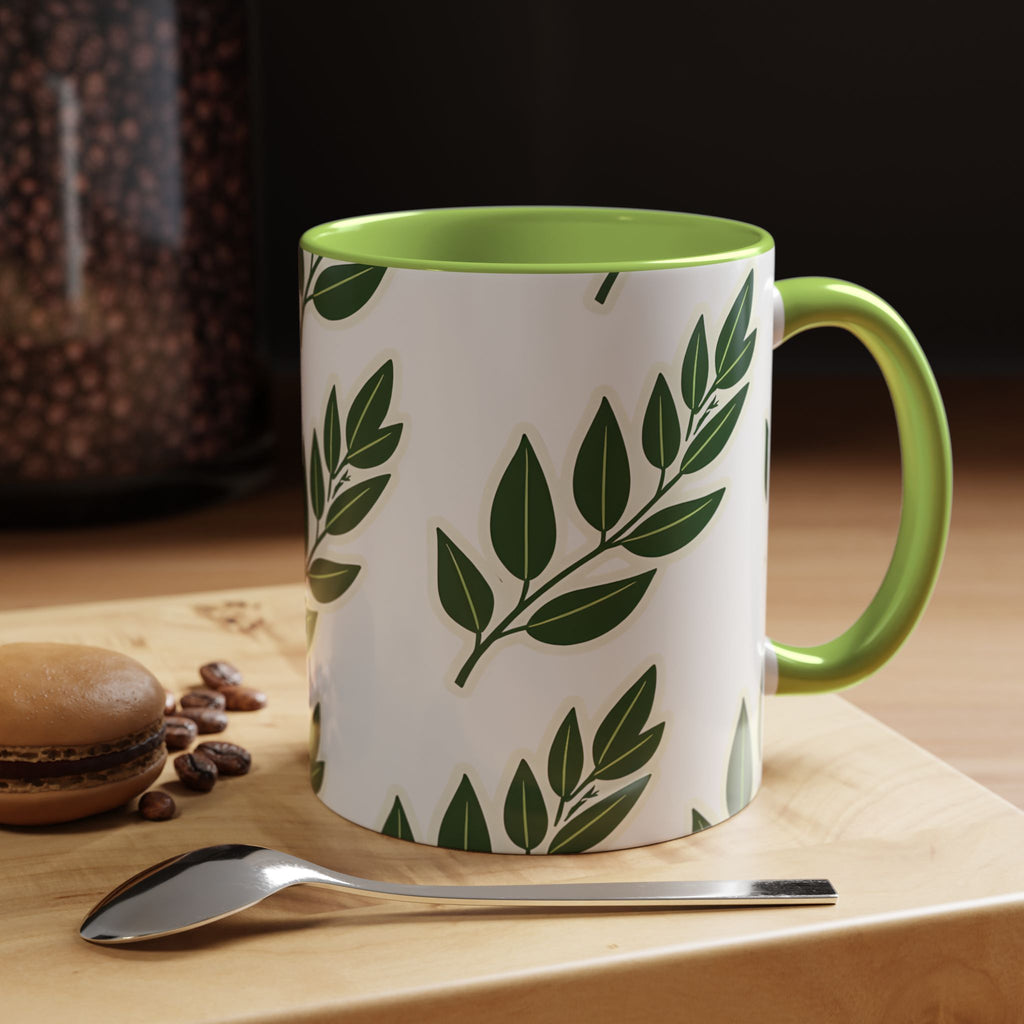 Botanical Leaf Accent Coffee Mug — Green Foliage Ceramic Cup (11/15oz)