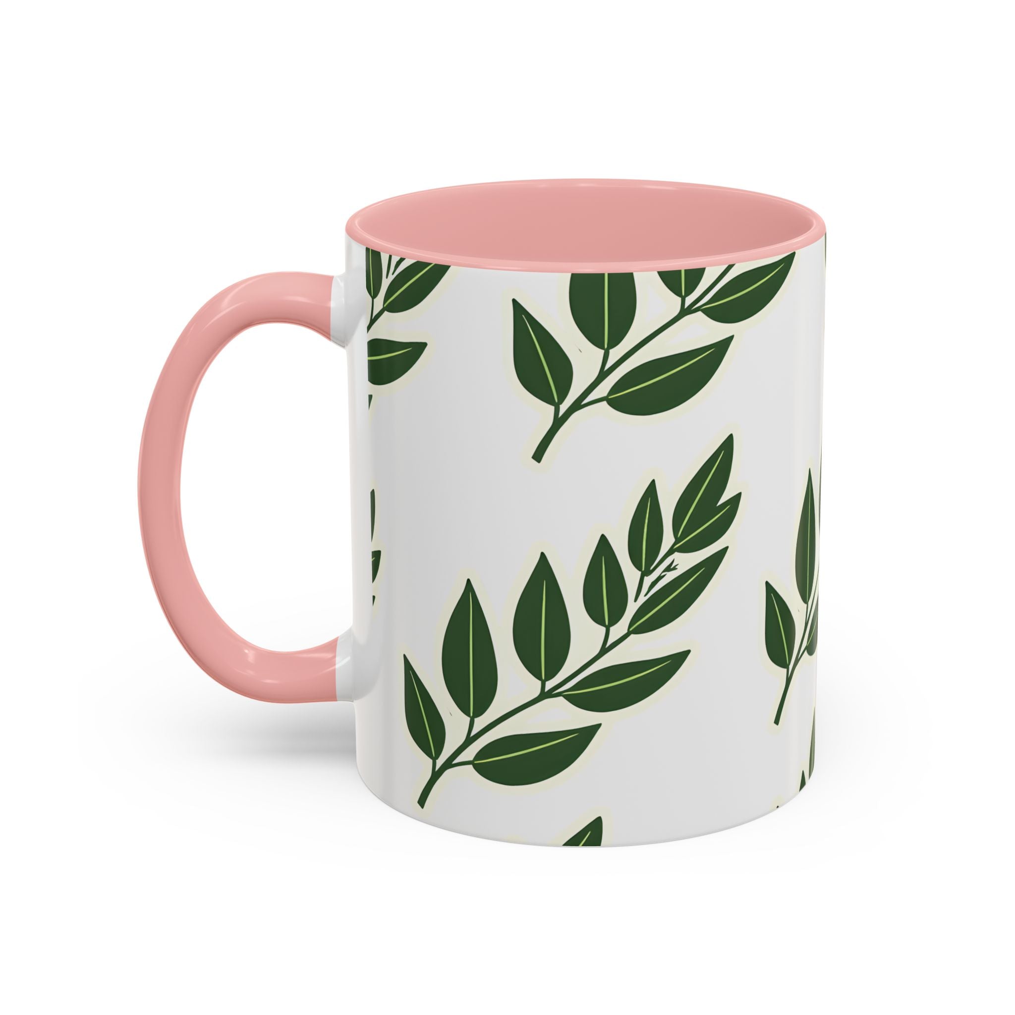 Botanical Leaf Accent Coffee Mug — Green Foliage Ceramic Cup (11/15oz)