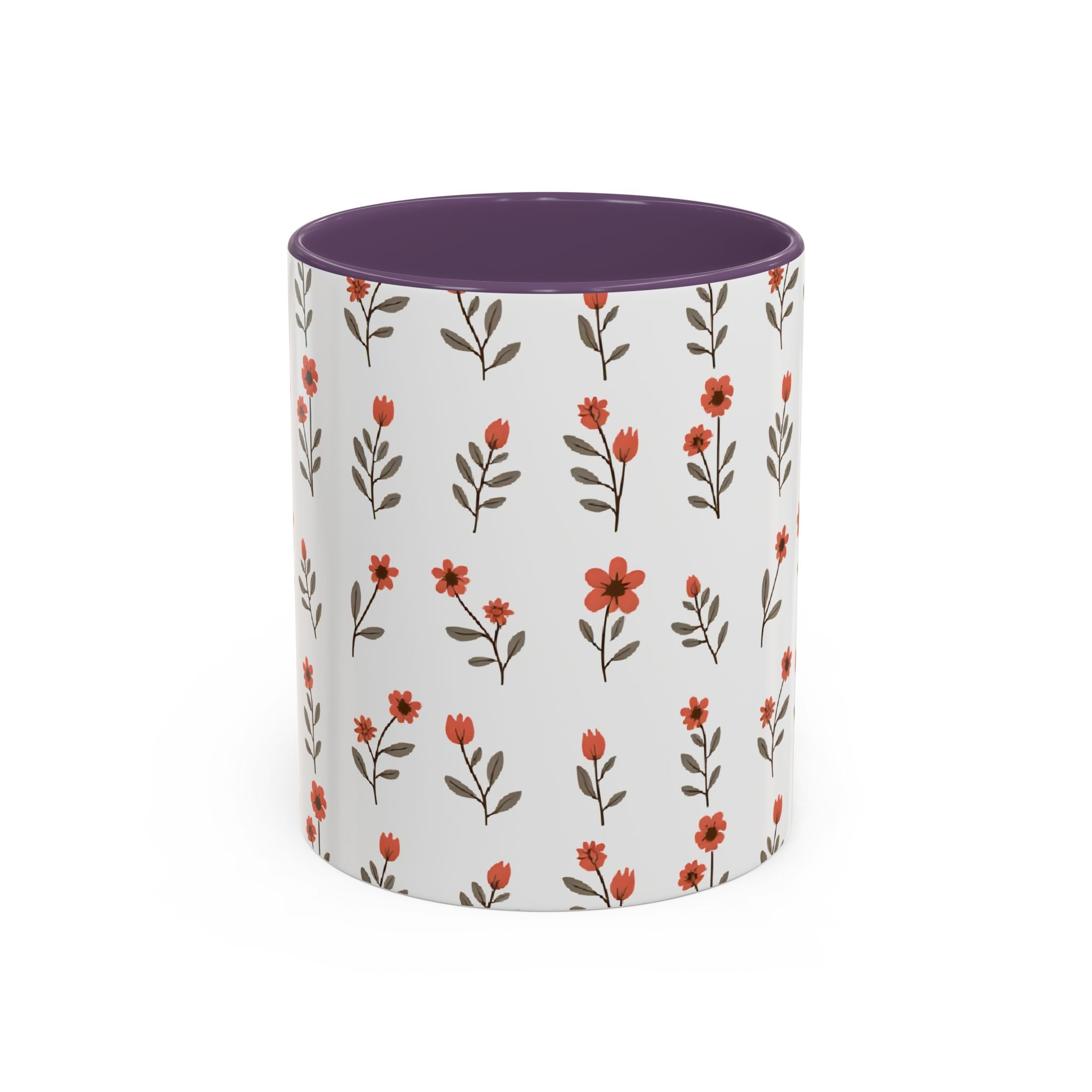 Ceramic printed coffee mug Floral Accent Coffee Mug — Cute Red Wildflower Pattern (11/15oz)