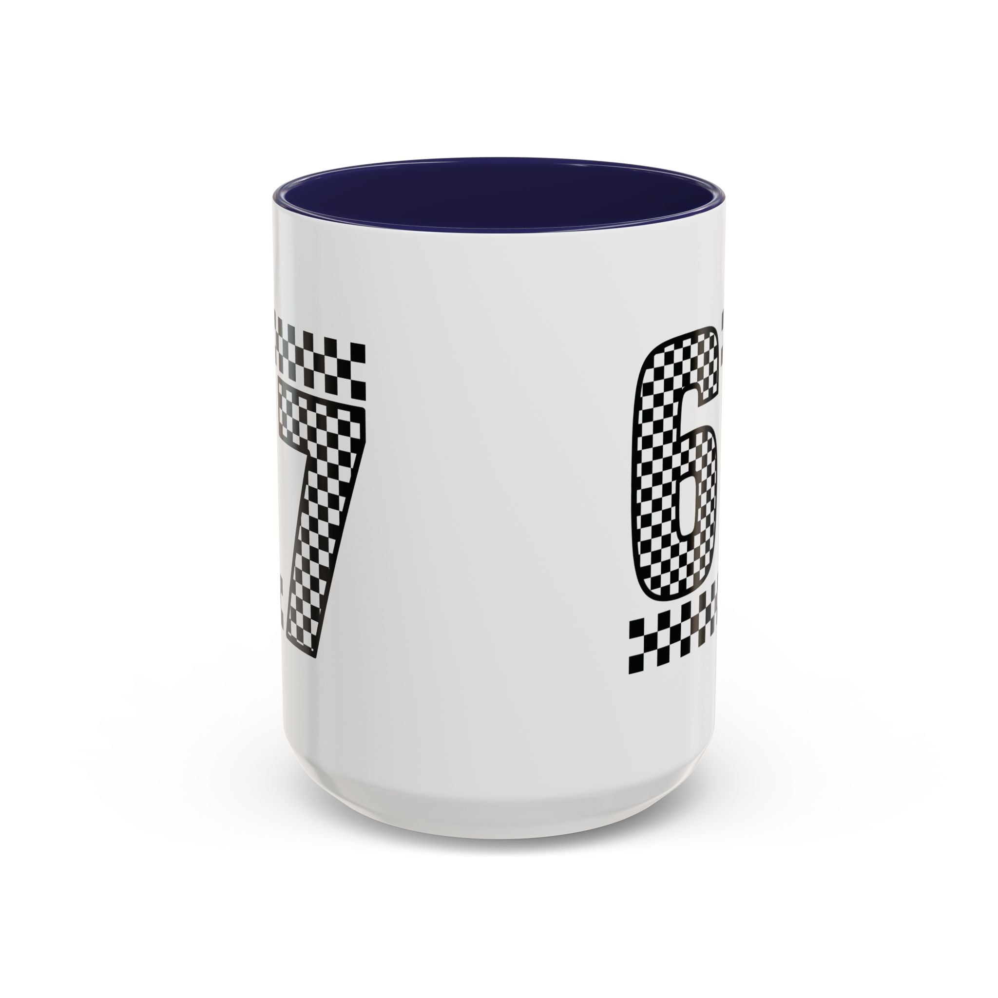 Checkered '67' Accent Coffee Mug — Retro Racing Number Ceramic Mug