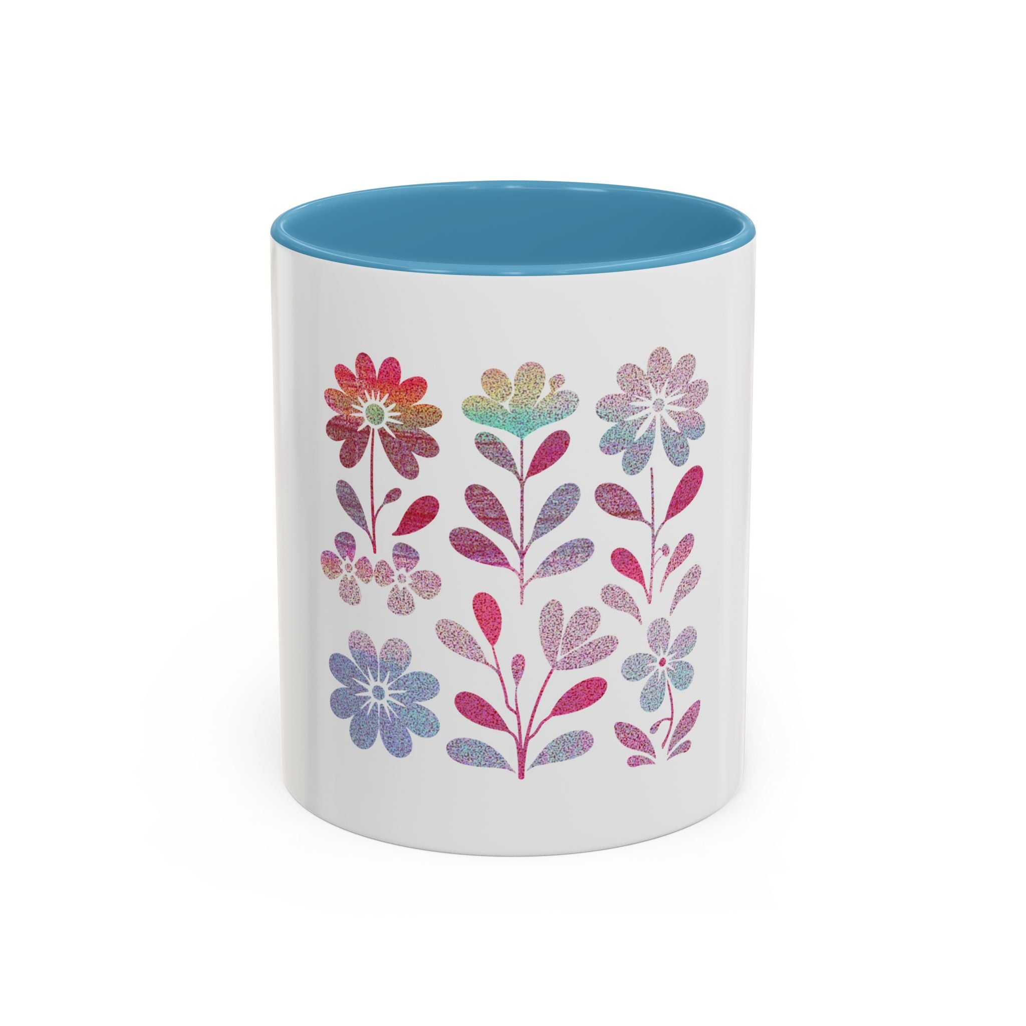 Floral Watercolor Accent Coffee Mug — Pastel Flower Pattern (11/15oz)