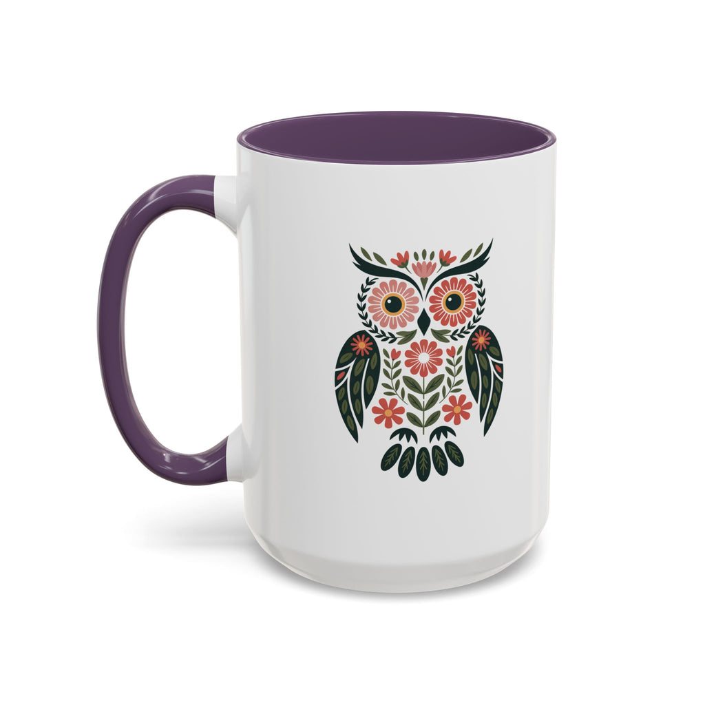 Floral Folk Owl Accent Coffee Mug — 11/15oz