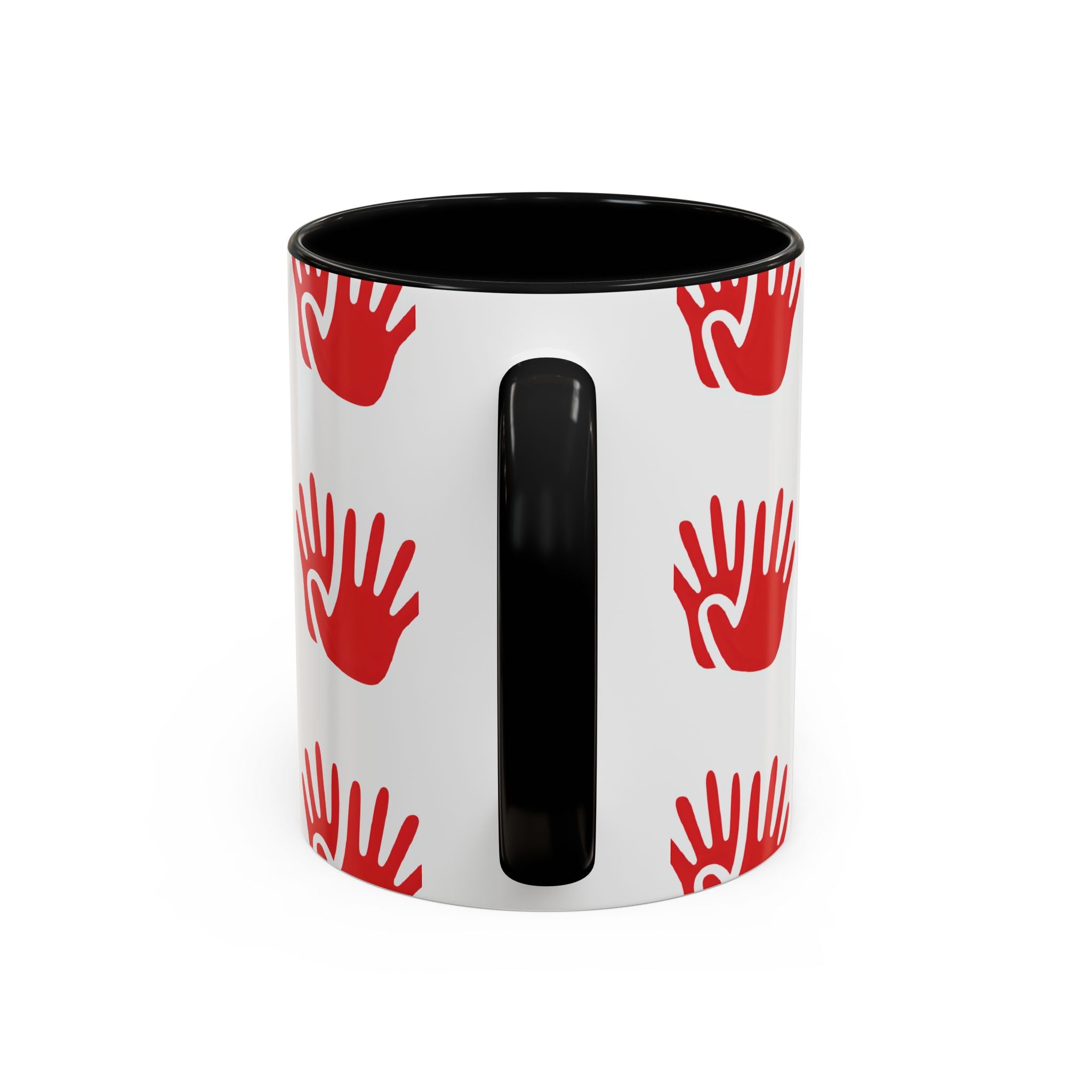 Ceramic printed coffee mug Red Handprint Pattern Accent Coffee Mug — Bold Graphic Ceramic Mug (11/15oz)