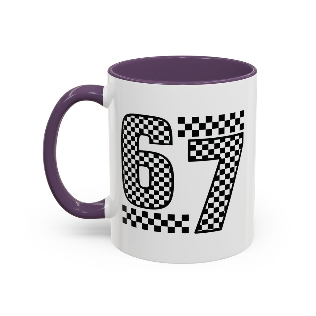 Checkered '67' Accent Coffee Mug — Retro Racing Number Ceramic Mug