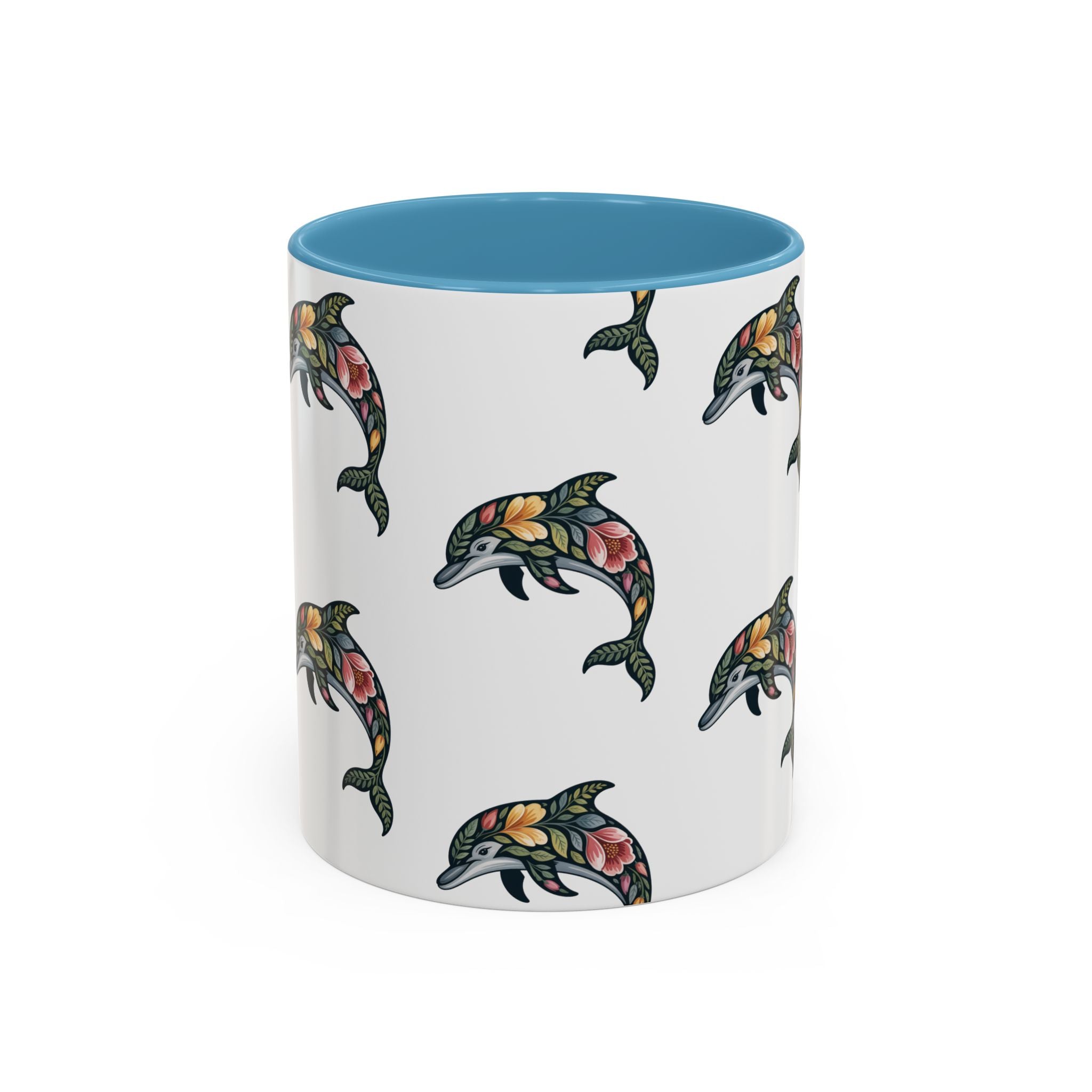 Floral Dolphin Accent Coffee Mug — Colorful Ocean Pattern 11/15oz