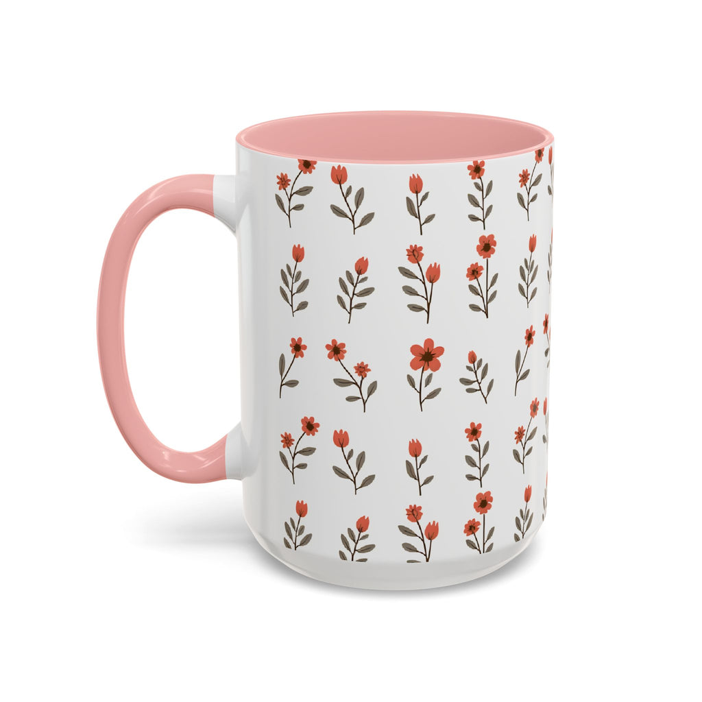 Ceramic printed coffee mug Floral Accent Coffee Mug — Cute Red Wildflower Pattern (11/15oz)