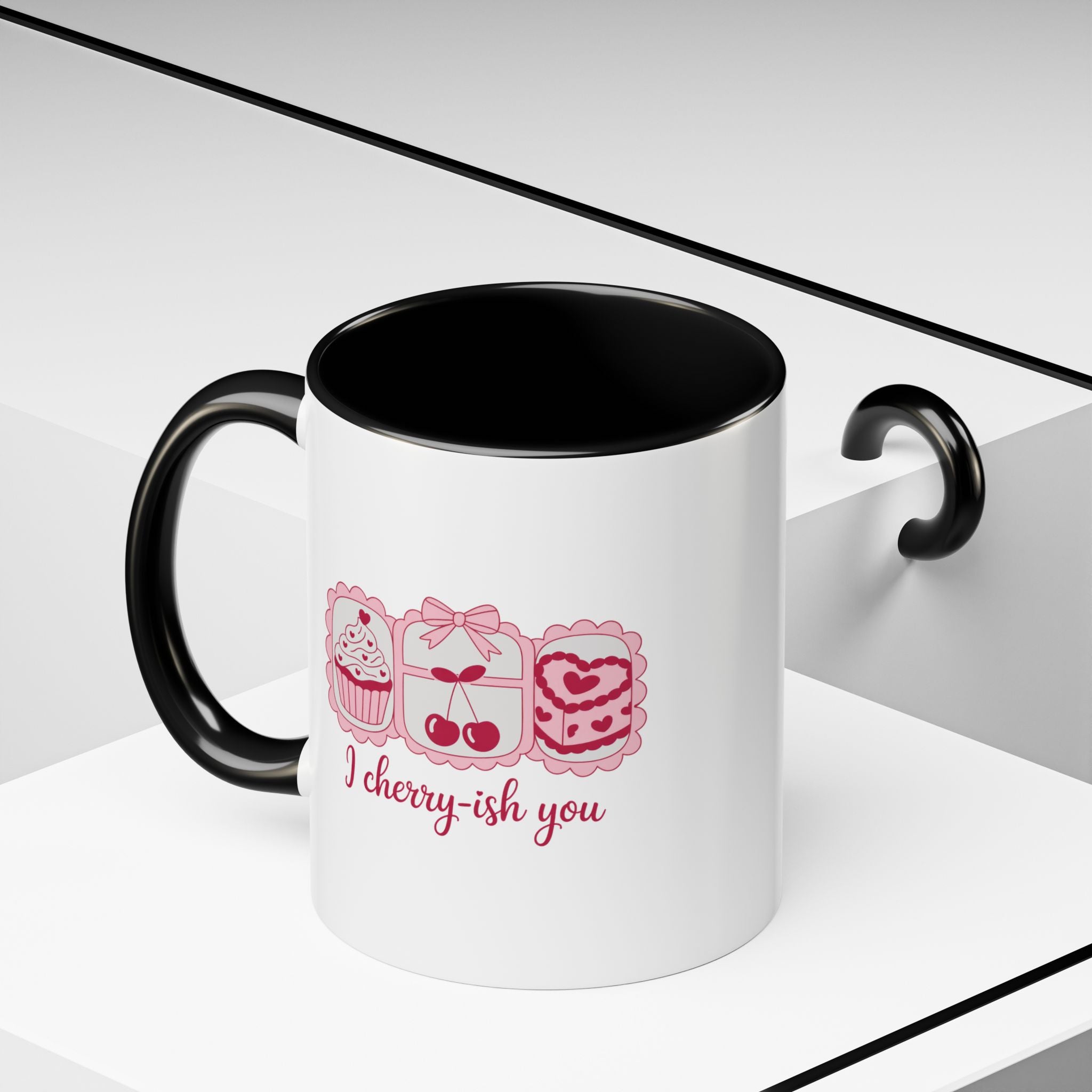 Pink Heart Cookie Coffee Mug — Cute Valentine Accent Mug (11/15oz)