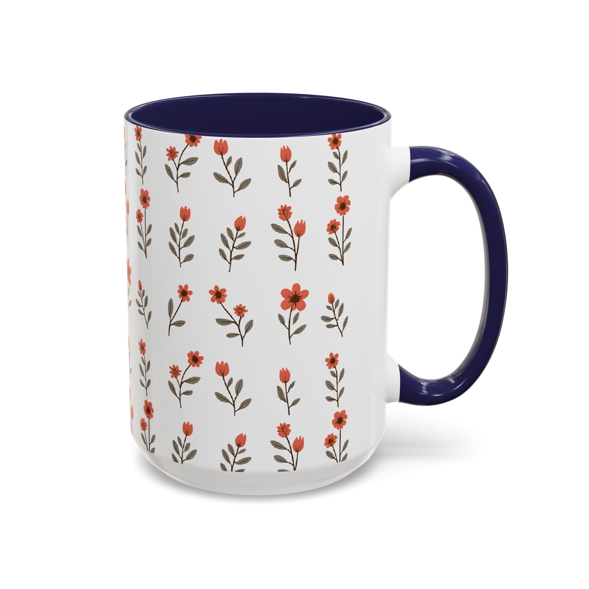 Ceramic printed coffee mug Floral Accent Coffee Mug — Cute Red Wildflower Pattern (11/15oz)