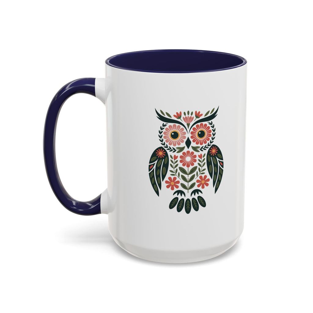 Floral Folk Owl Accent Coffee Mug — 11/15oz