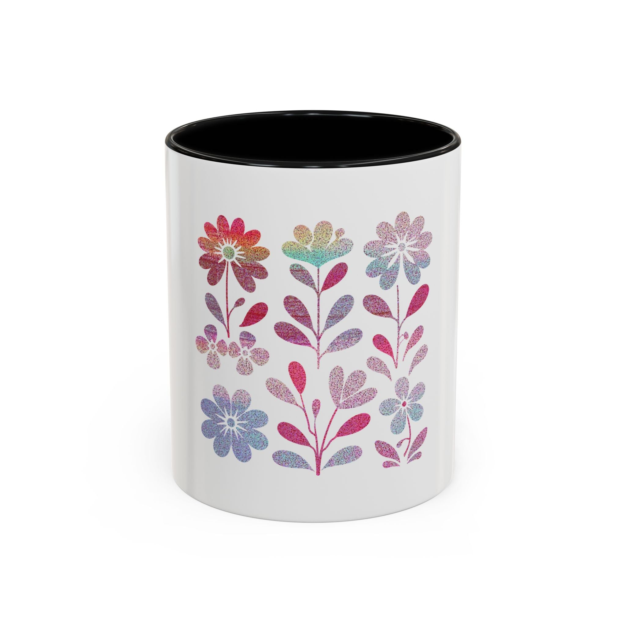 Floral Watercolor Accent Coffee Mug — Pastel Flower Pattern (11/15oz)