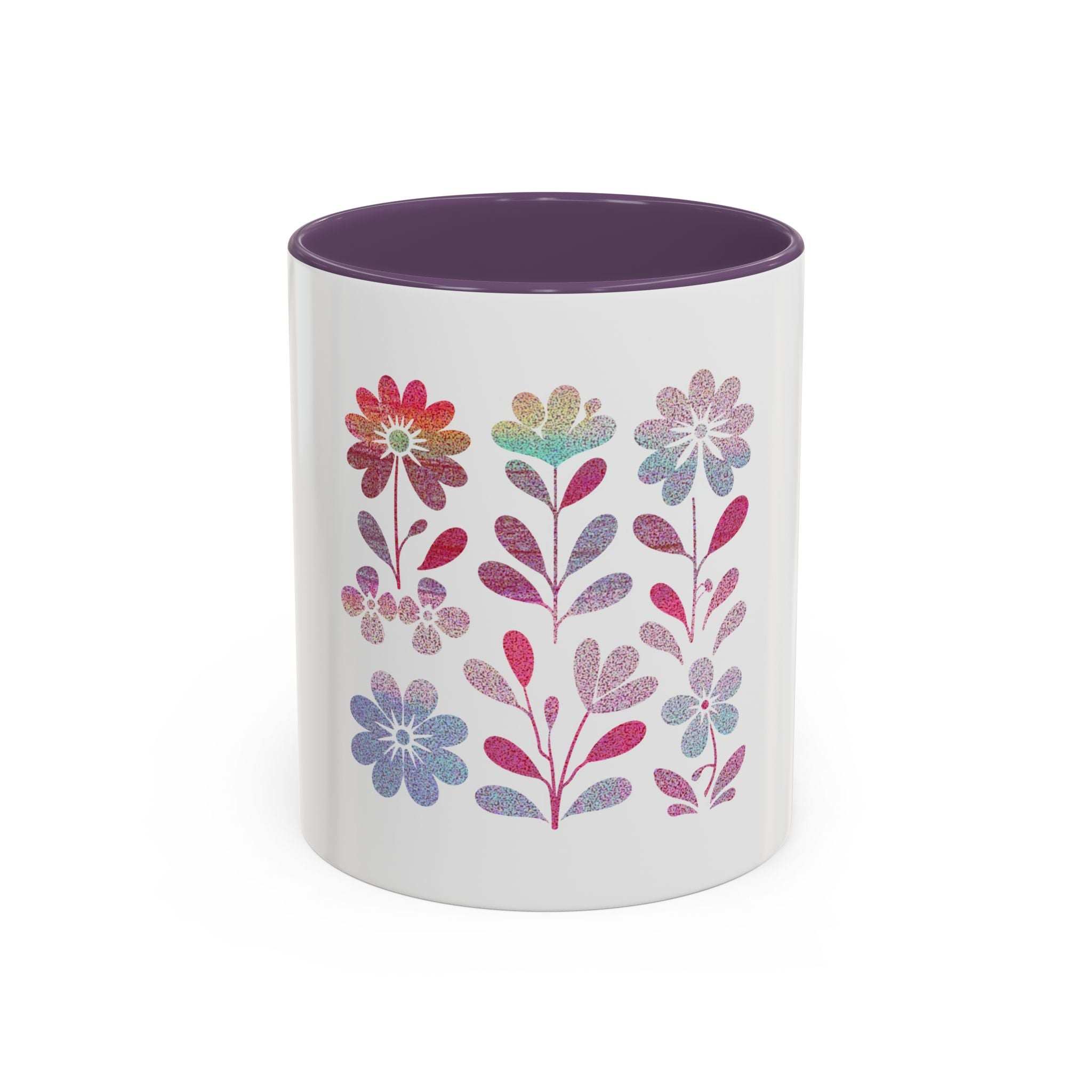 Floral Watercolor Accent Coffee Mug — Pastel Flower Pattern (11/15oz)