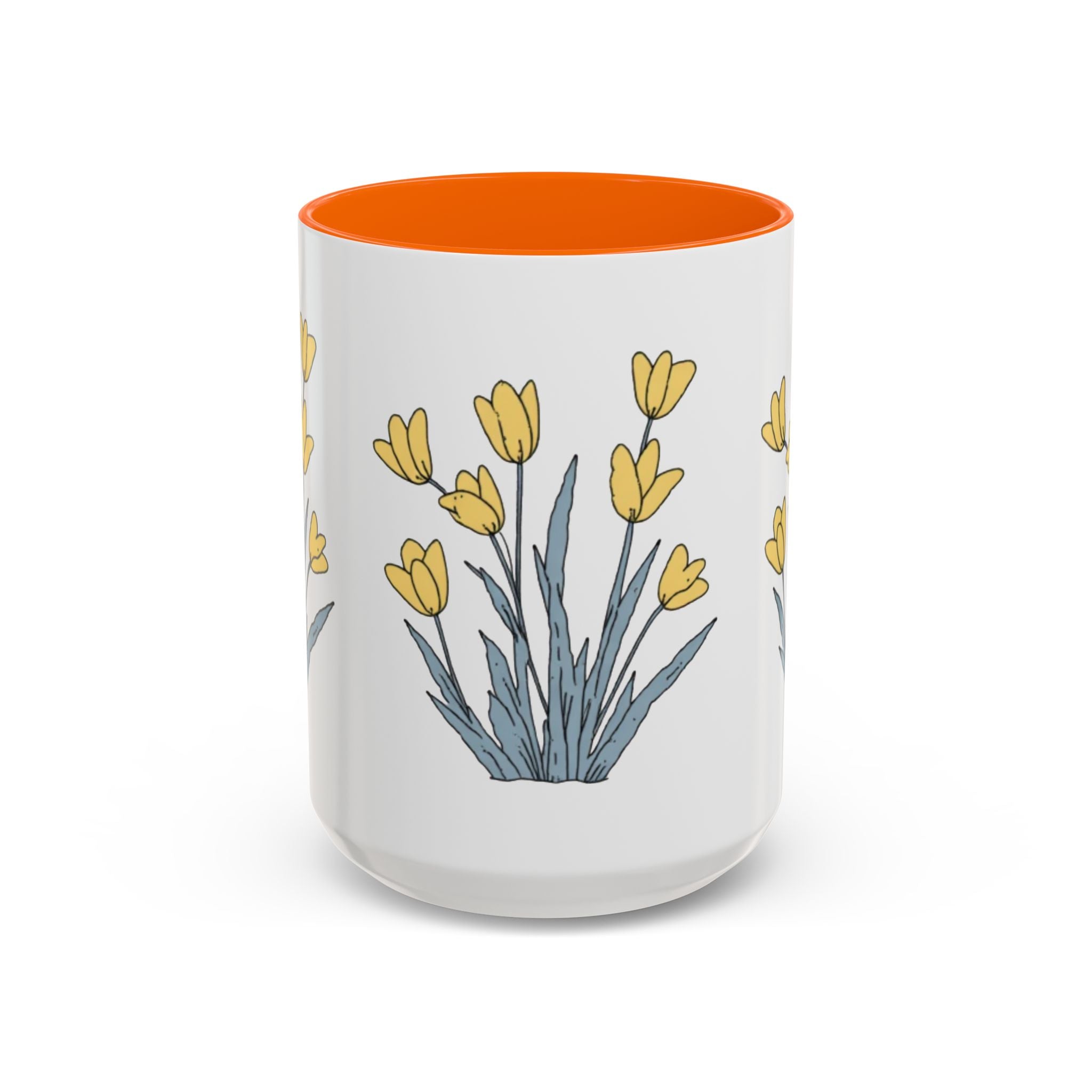 Yellow Tulip Floral Coffee Mug — Spring Accent Ceramic Mug (11/15oz)