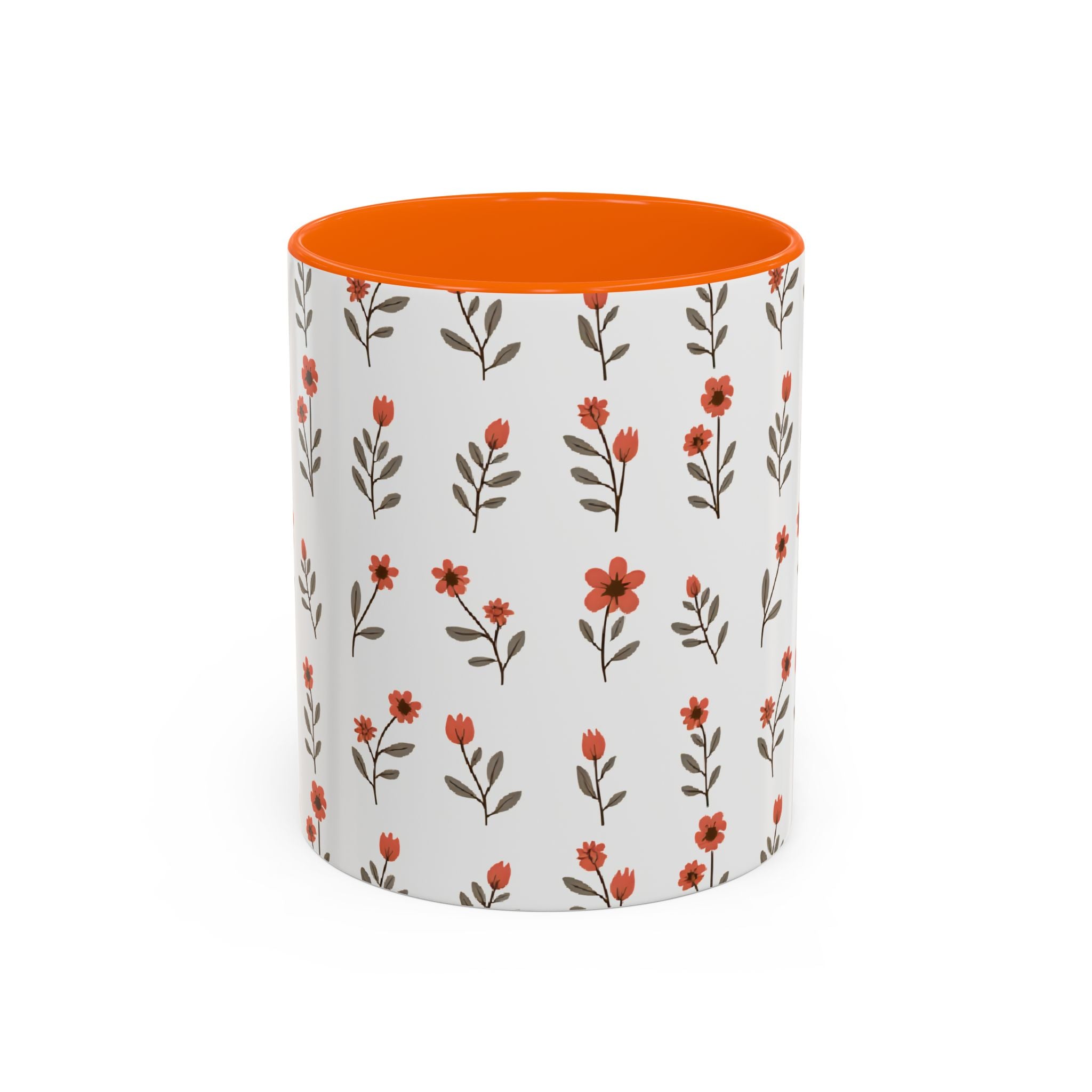 Ceramic printed coffee mug Floral Accent Coffee Mug — Cute Red Wildflower Pattern (11/15oz)