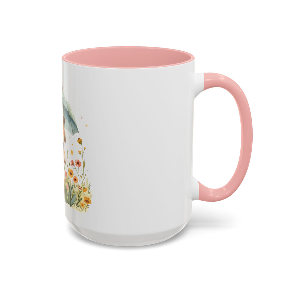 Cute Puppy with Umbrella Coffee Mug — Floral Accent Ceramic Mug (11/15oz)