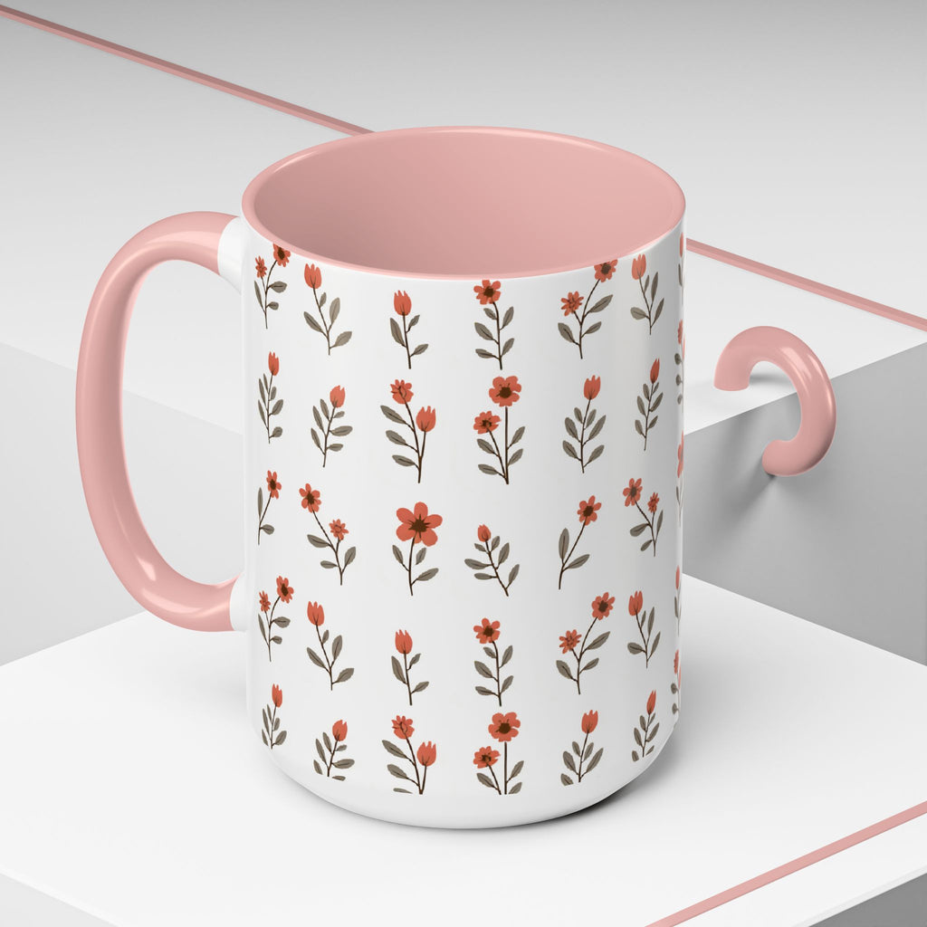 Ceramic printed coffee mug Floral Accent Coffee Mug — Cute Red Wildflower Pattern (11/15oz)