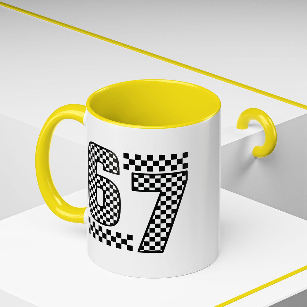 Checkered '67' Accent Coffee Mug — Retro Racing Number Ceramic Mug