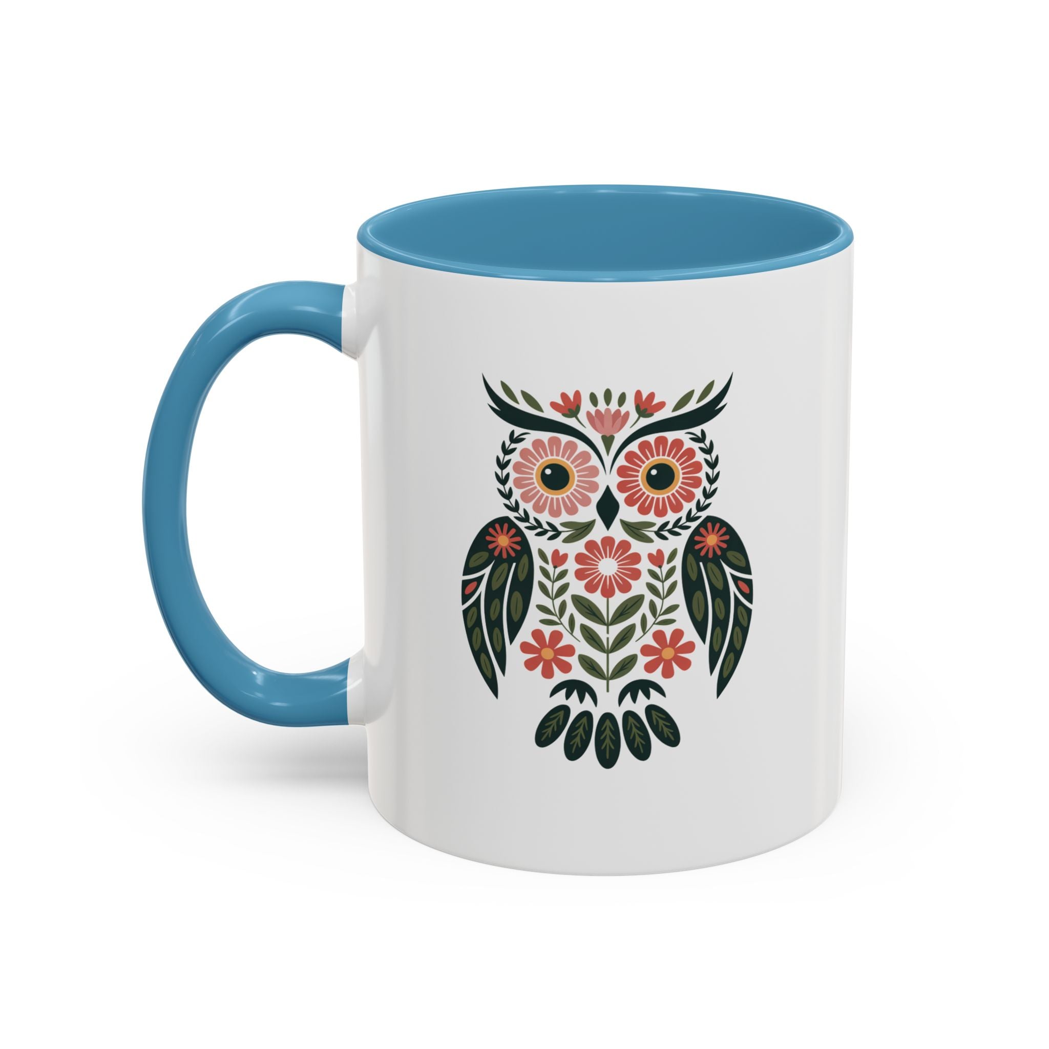 Floral Folk Owl Accent Coffee Mug — 11/15oz