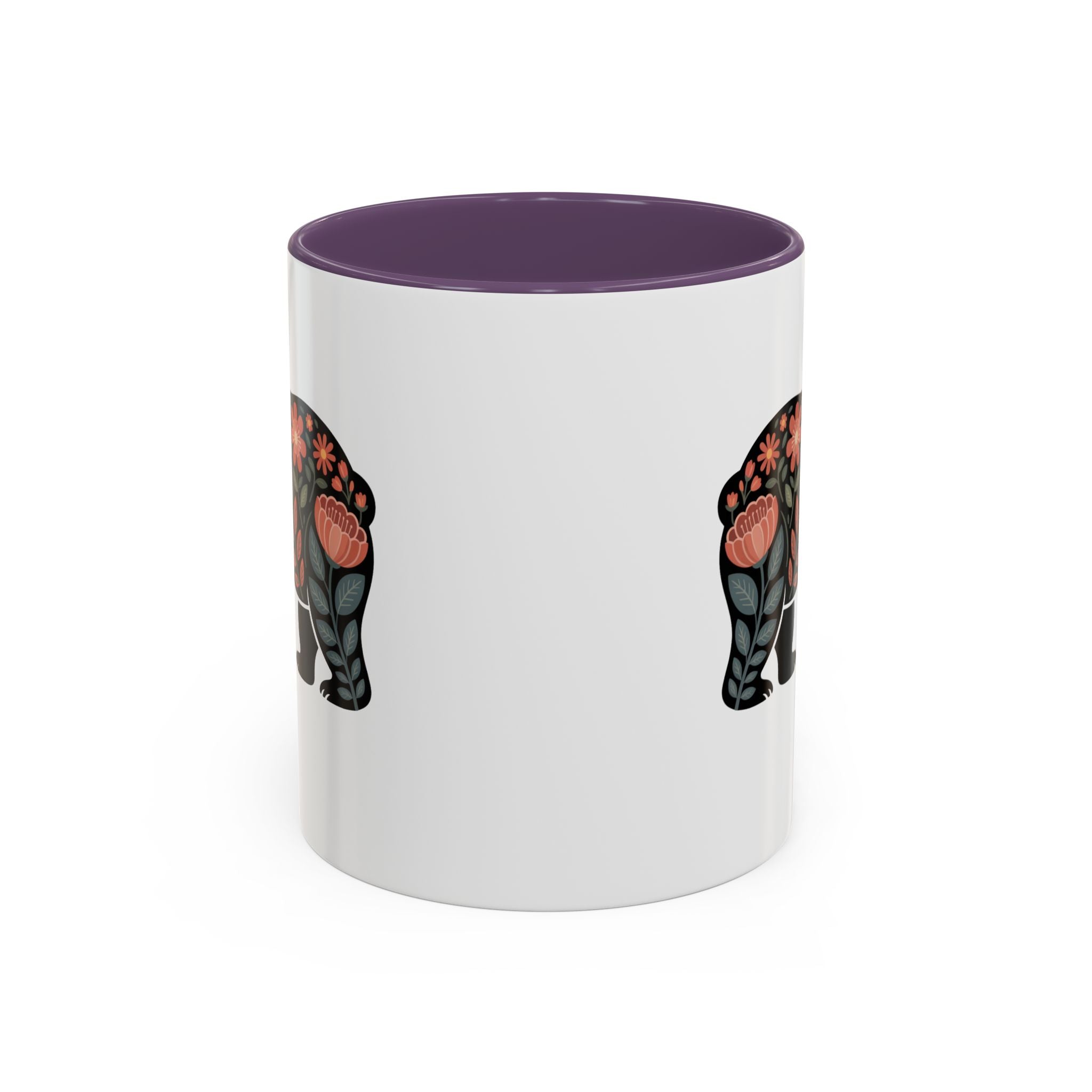 Floral Bear Accent Coffee Mug – 11/15oz Decorative Floral Animal Ceramic Mug