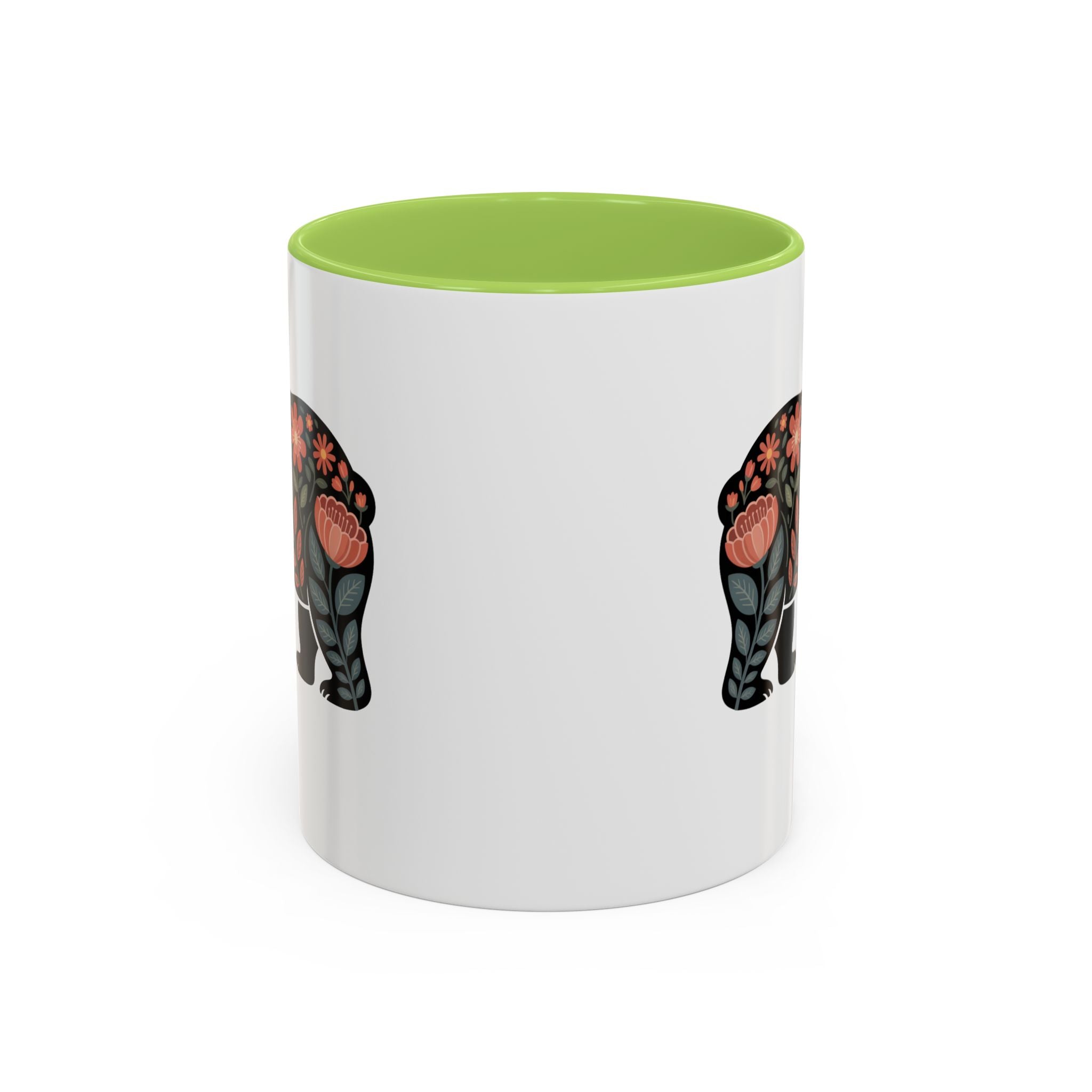 Floral Bear Accent Coffee Mug – 11/15oz Decorative Floral Animal Ceramic Mug