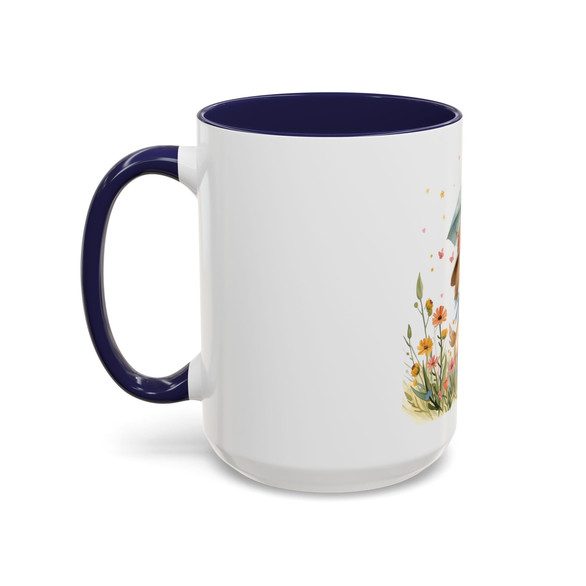 Cute Puppy with Umbrella Coffee Mug — Floral Accent Ceramic Mug (11/15oz)