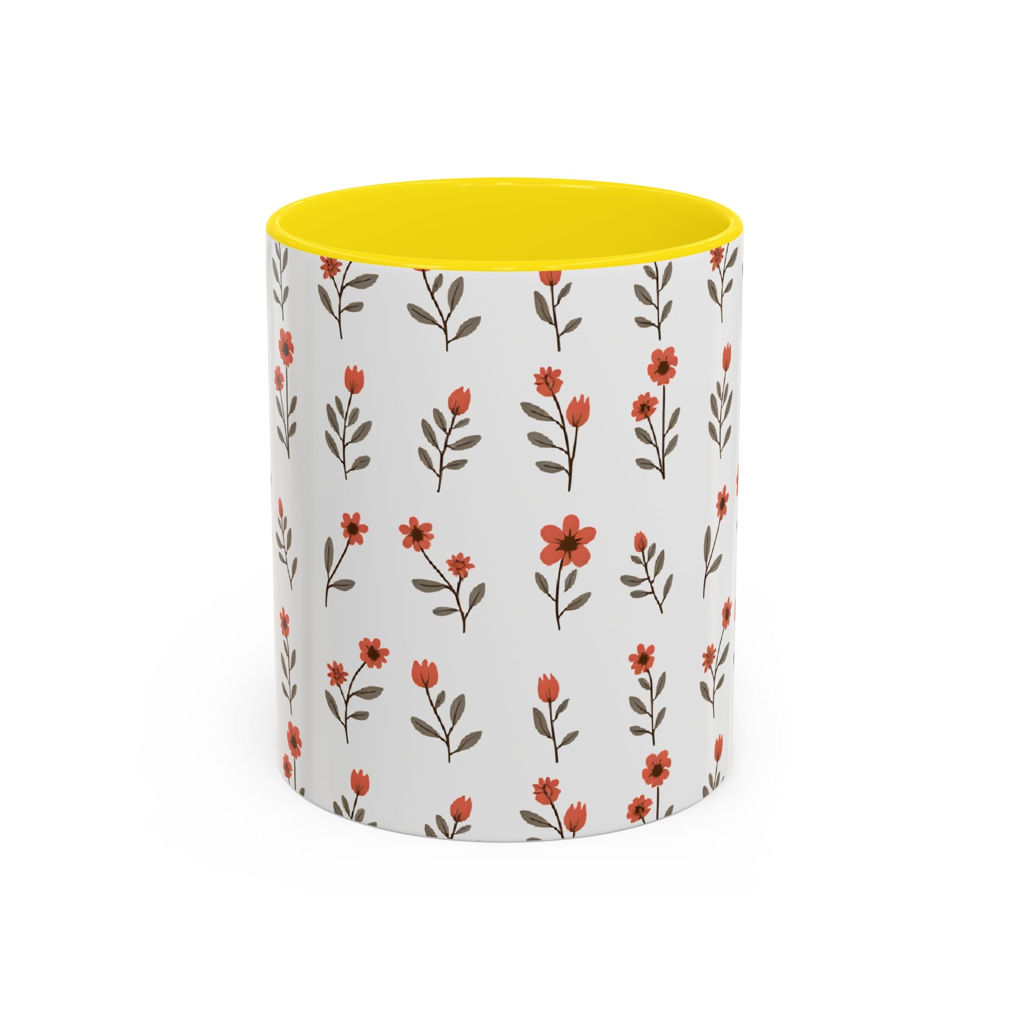 Ceramic printed coffee mug Floral Accent Coffee Mug — Cute Red Wildflower Pattern (11/15oz)