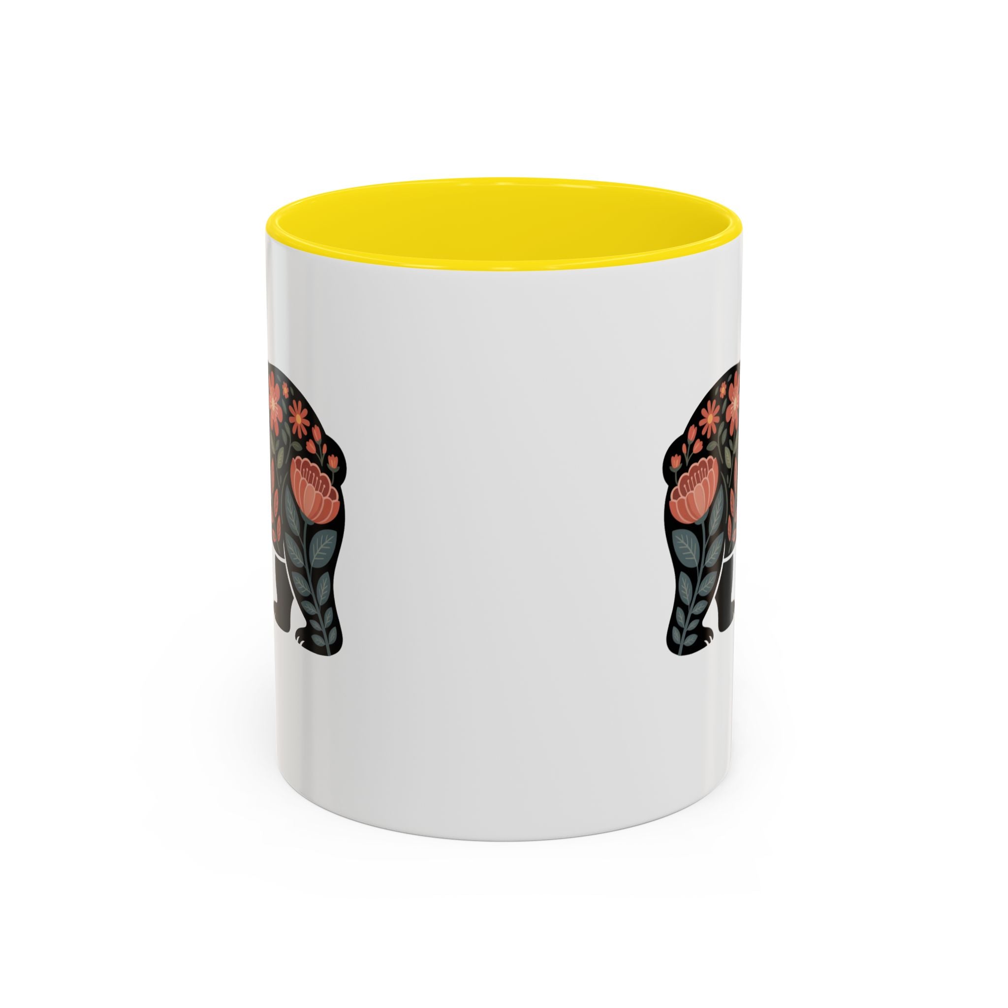 Floral Bear Accent Coffee Mug – 11/15oz Decorative Floral Animal Ceramic Mug