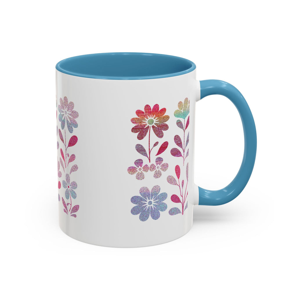 Floral Watercolor Accent Coffee Mug — Pastel Flower Pattern (11/15oz)