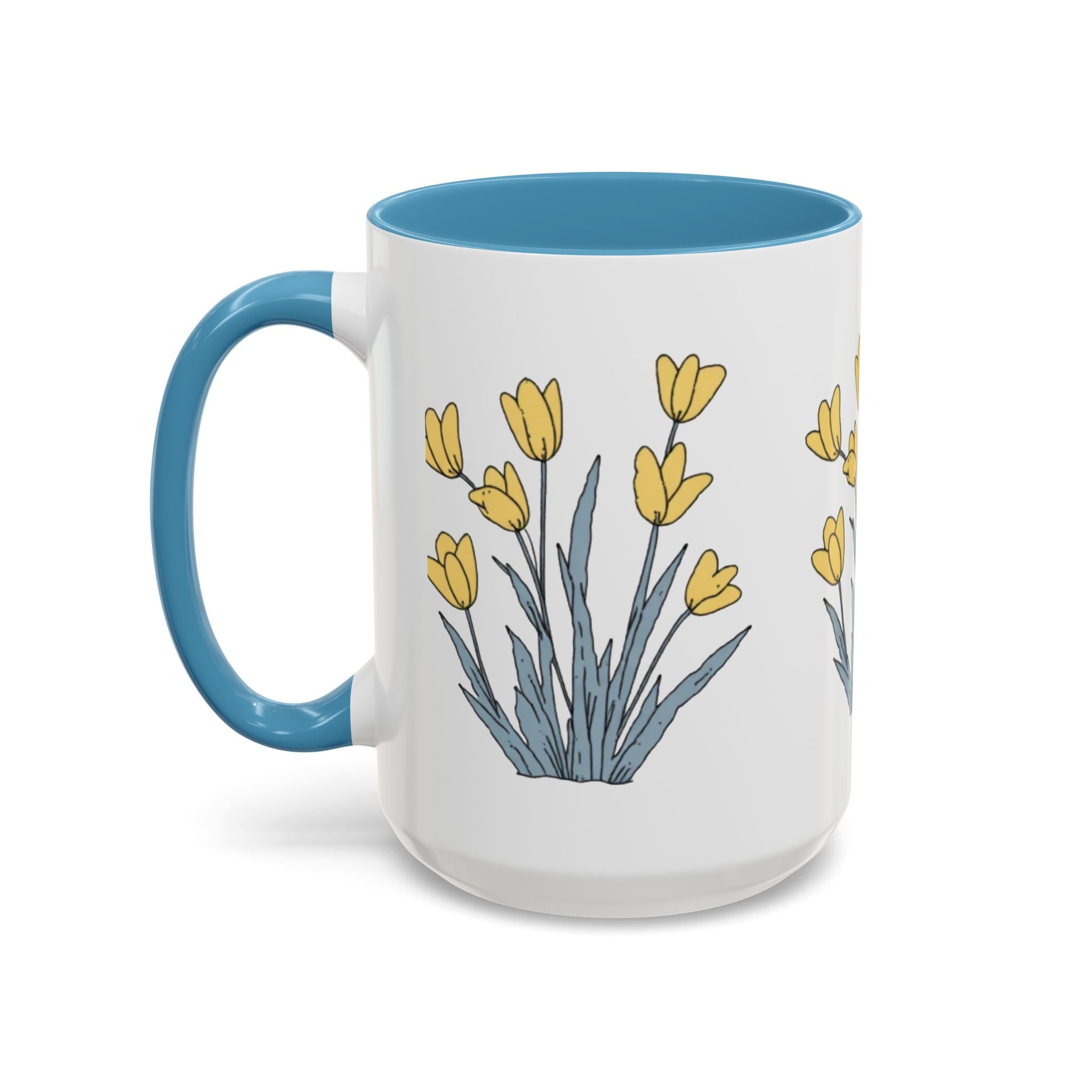 Yellow Tulip Floral Coffee Mug — Spring Accent Ceramic Mug (11/15oz)