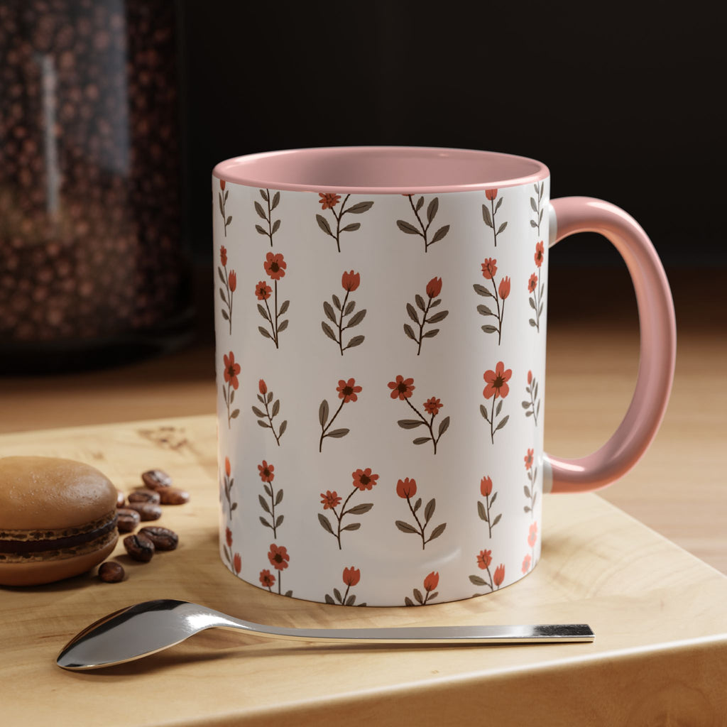Ceramic printed coffee mug Floral Accent Coffee Mug — Cute Red Wildflower Pattern (11/15oz)
