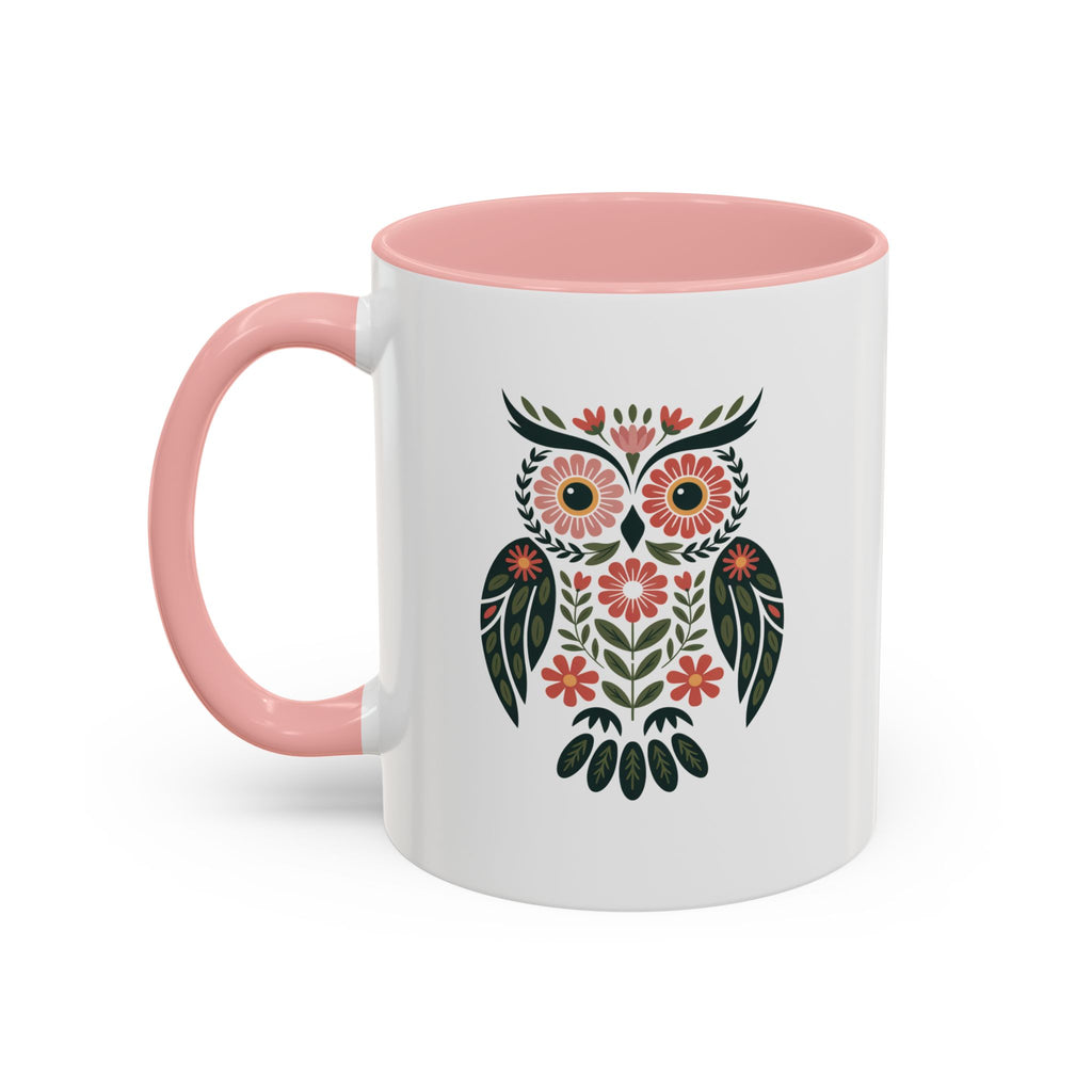 Floral Folk Owl Accent Coffee Mug — 11/15oz