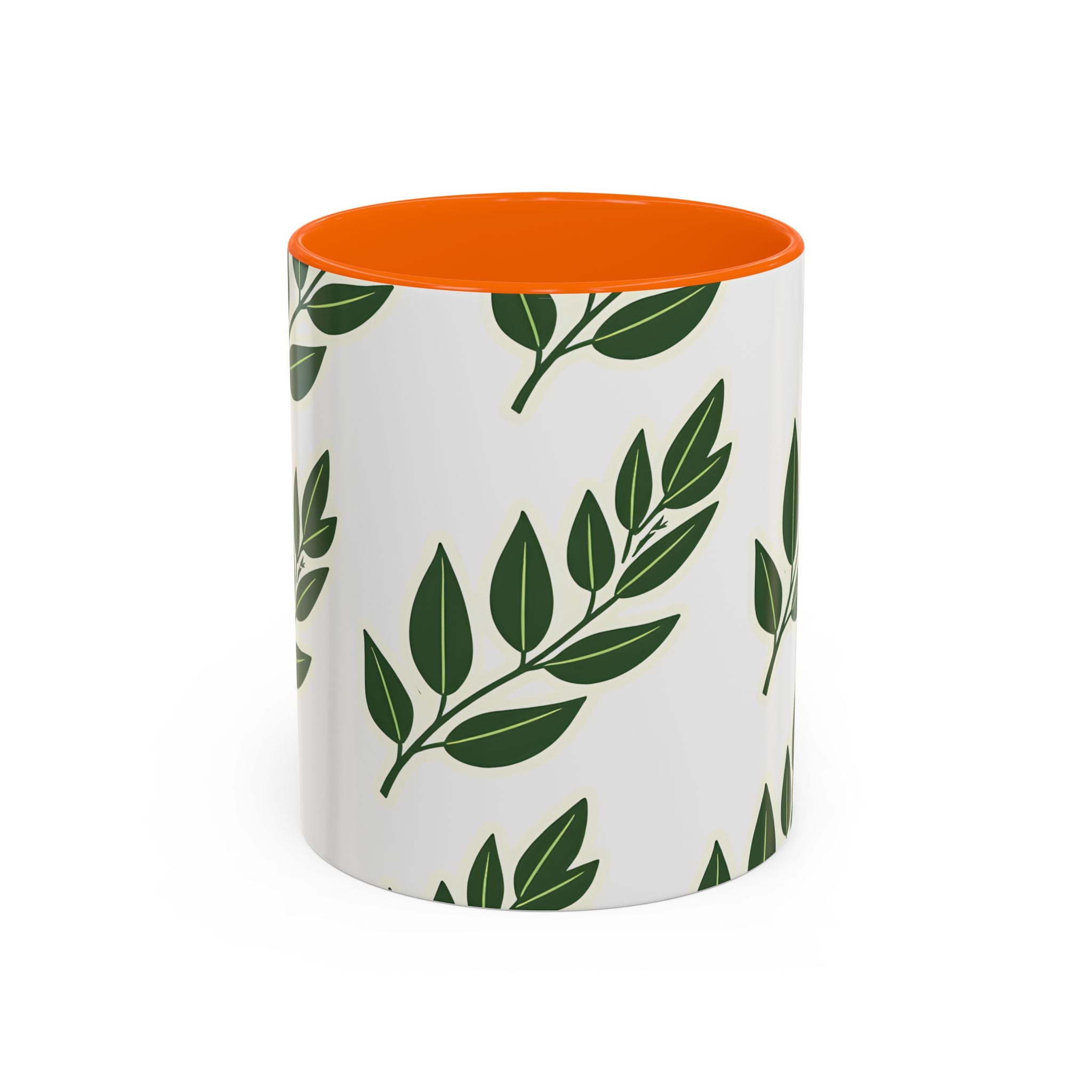 Botanical Leaf Accent Coffee Mug — Green Foliage Ceramic Cup (11/15oz)