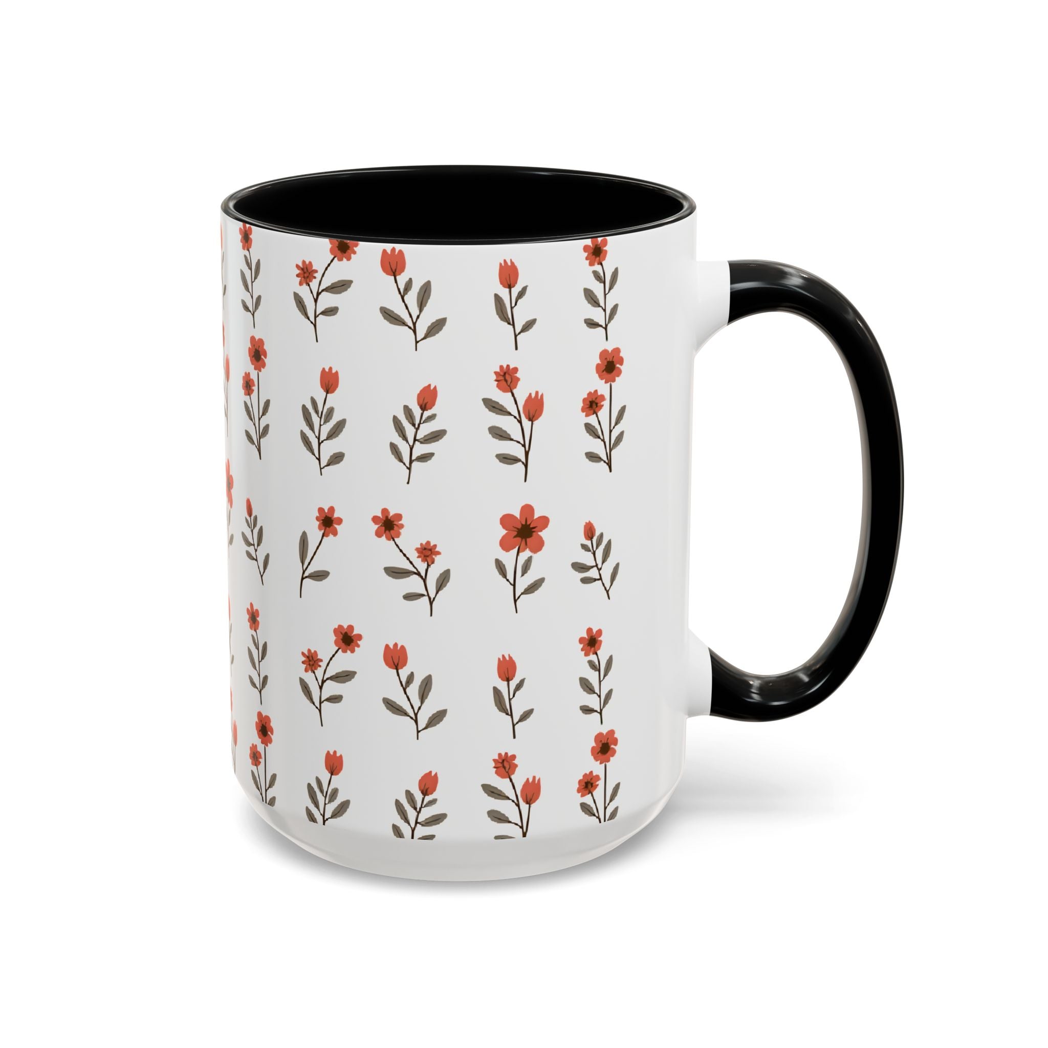 Ceramic printed coffee mug Floral Accent Coffee Mug — Cute Red Wildflower Pattern (11/15oz)