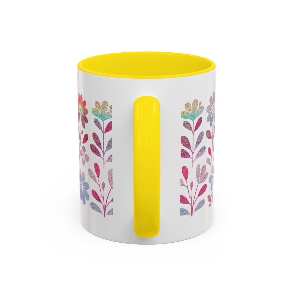 Floral Watercolor Accent Coffee Mug — Pastel Flower Pattern (11/15oz)