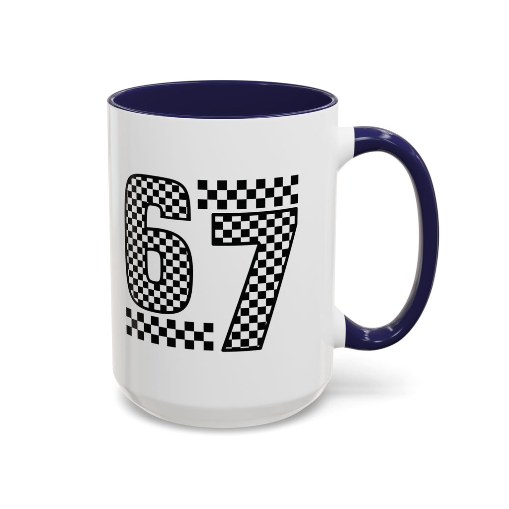 Checkered '67' Accent Coffee Mug — Retro Racing Number Ceramic Mug