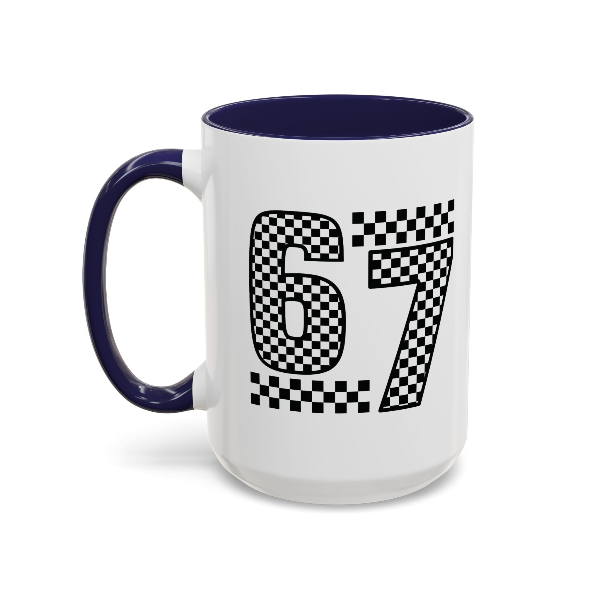 Checkered '67' Accent Coffee Mug — Retro Racing Number Ceramic Mug