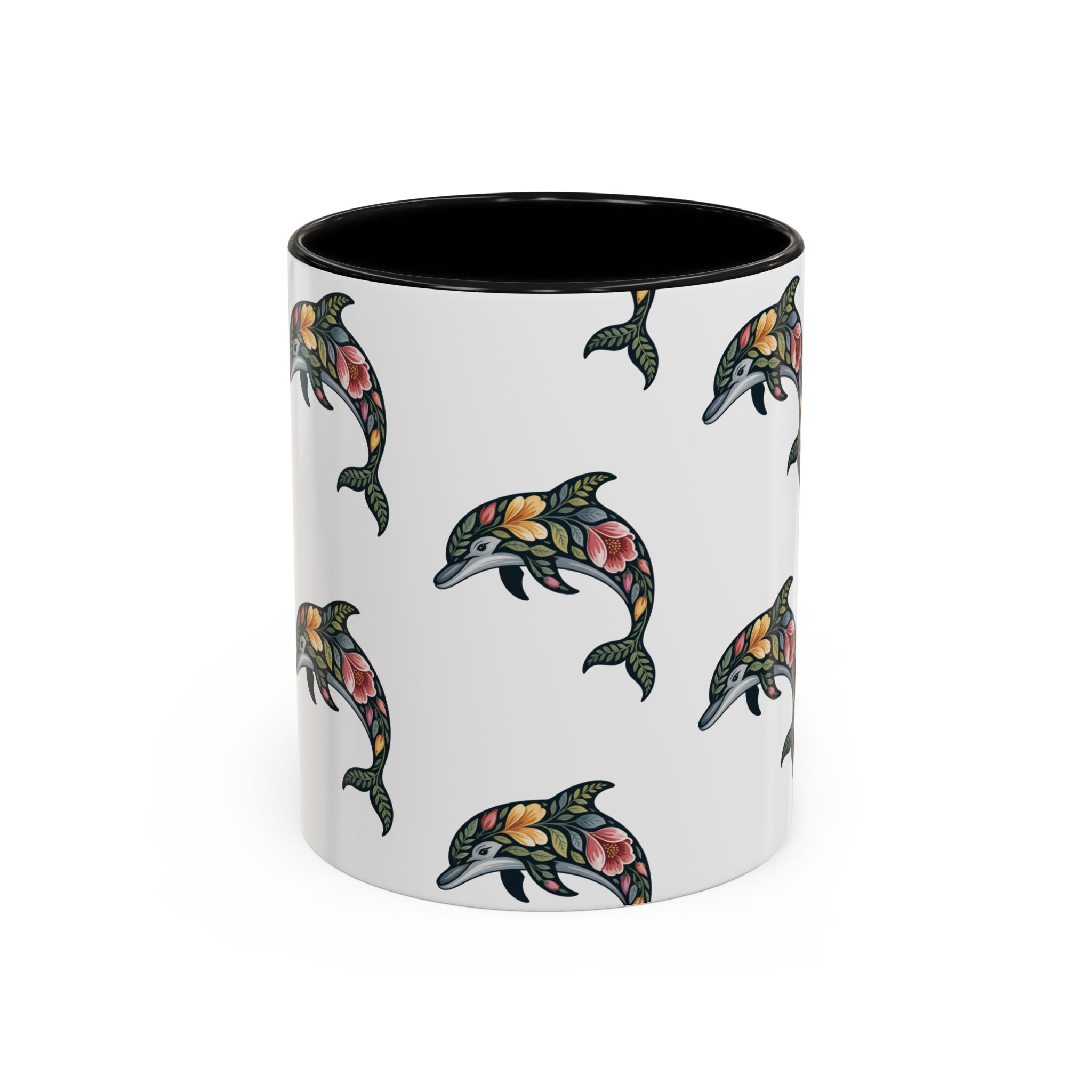 Floral Dolphin Accent Coffee Mug — Colorful Ocean Pattern 11/15oz