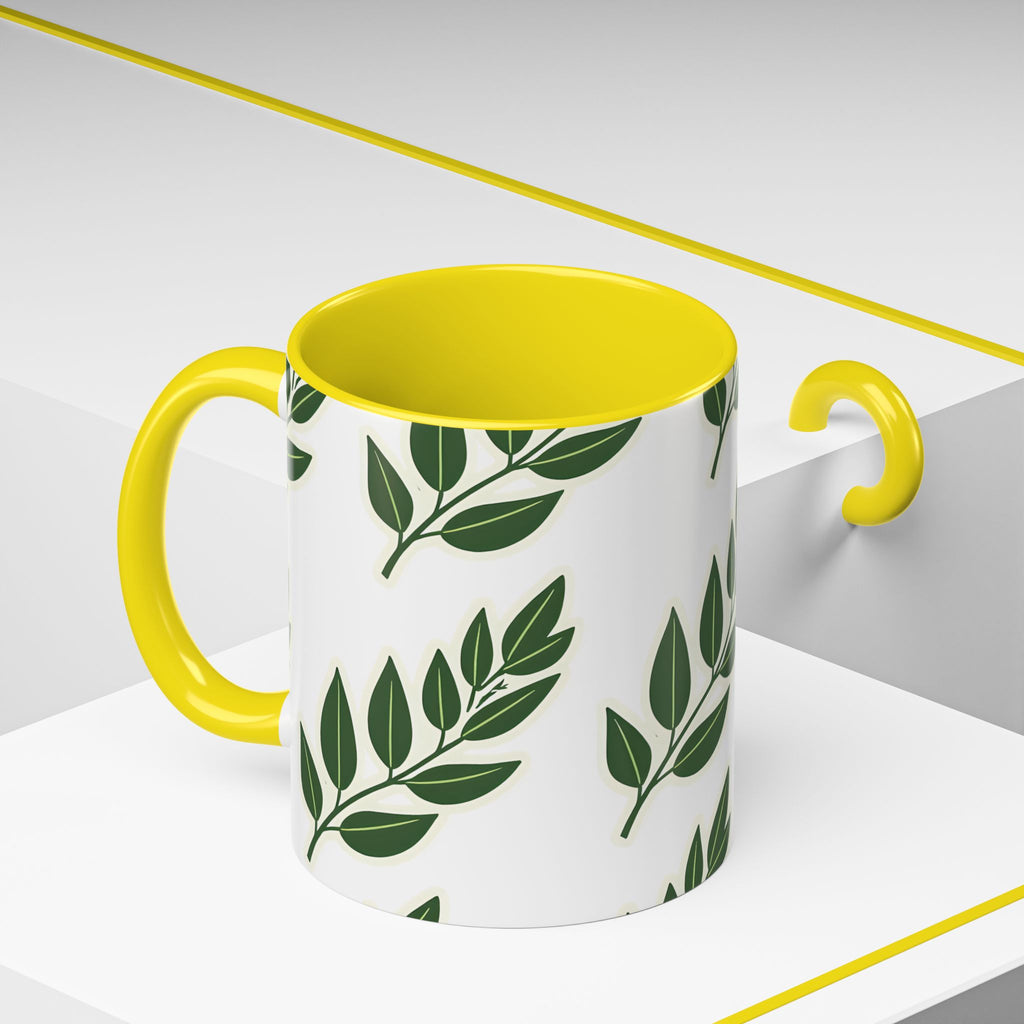 Botanical Leaf Accent Coffee Mug — Green Foliage Ceramic Cup (11/15oz)